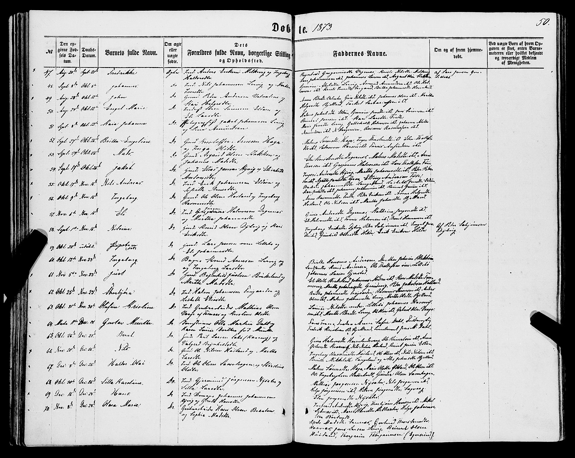 Stord sokneprestembete, SAB/A-78201/H/Haa: Parish register (official) no. B 1, 1862-1877, p. 50