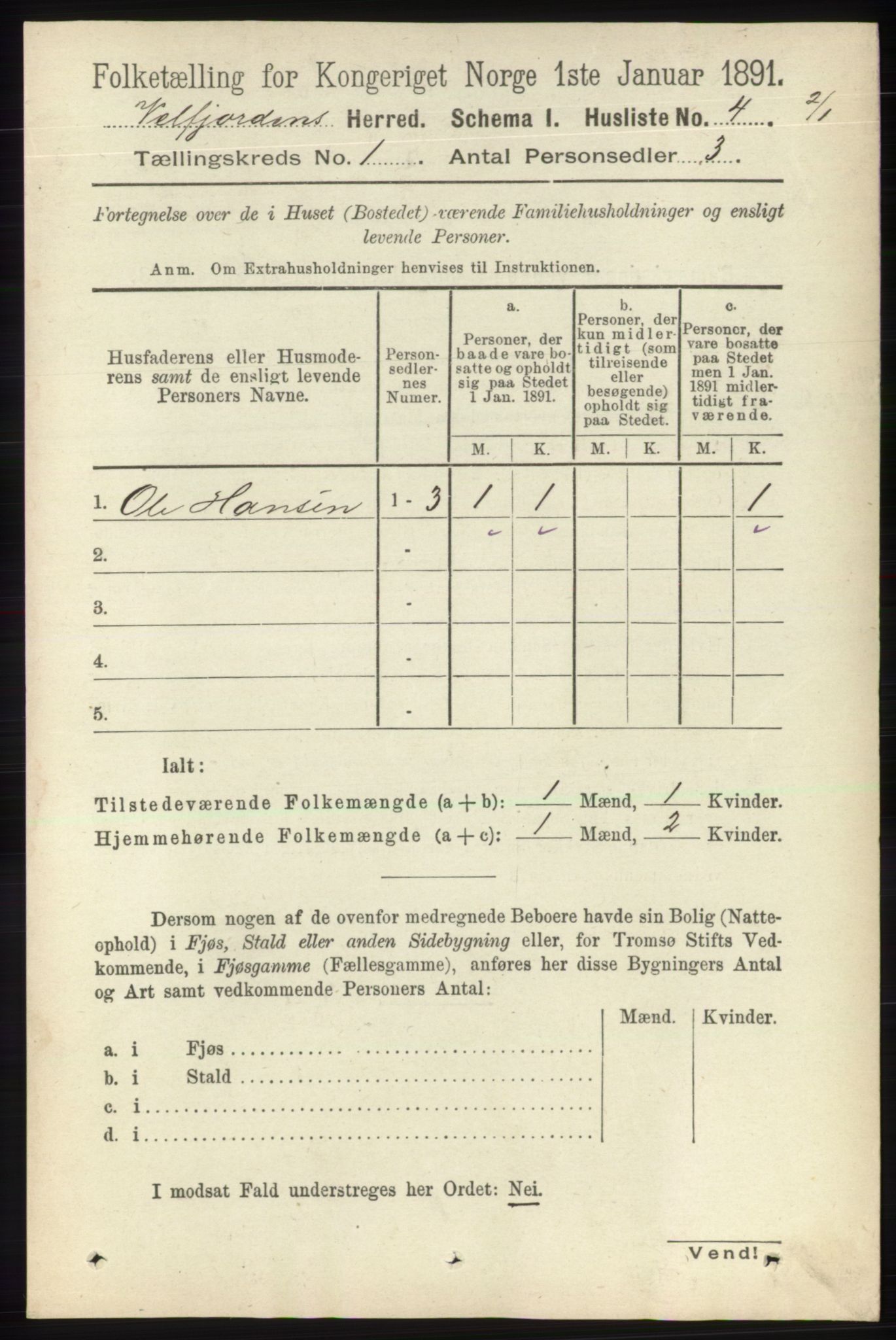 RA, 1891 census for 1813 Velfjord, 1891, p. 17