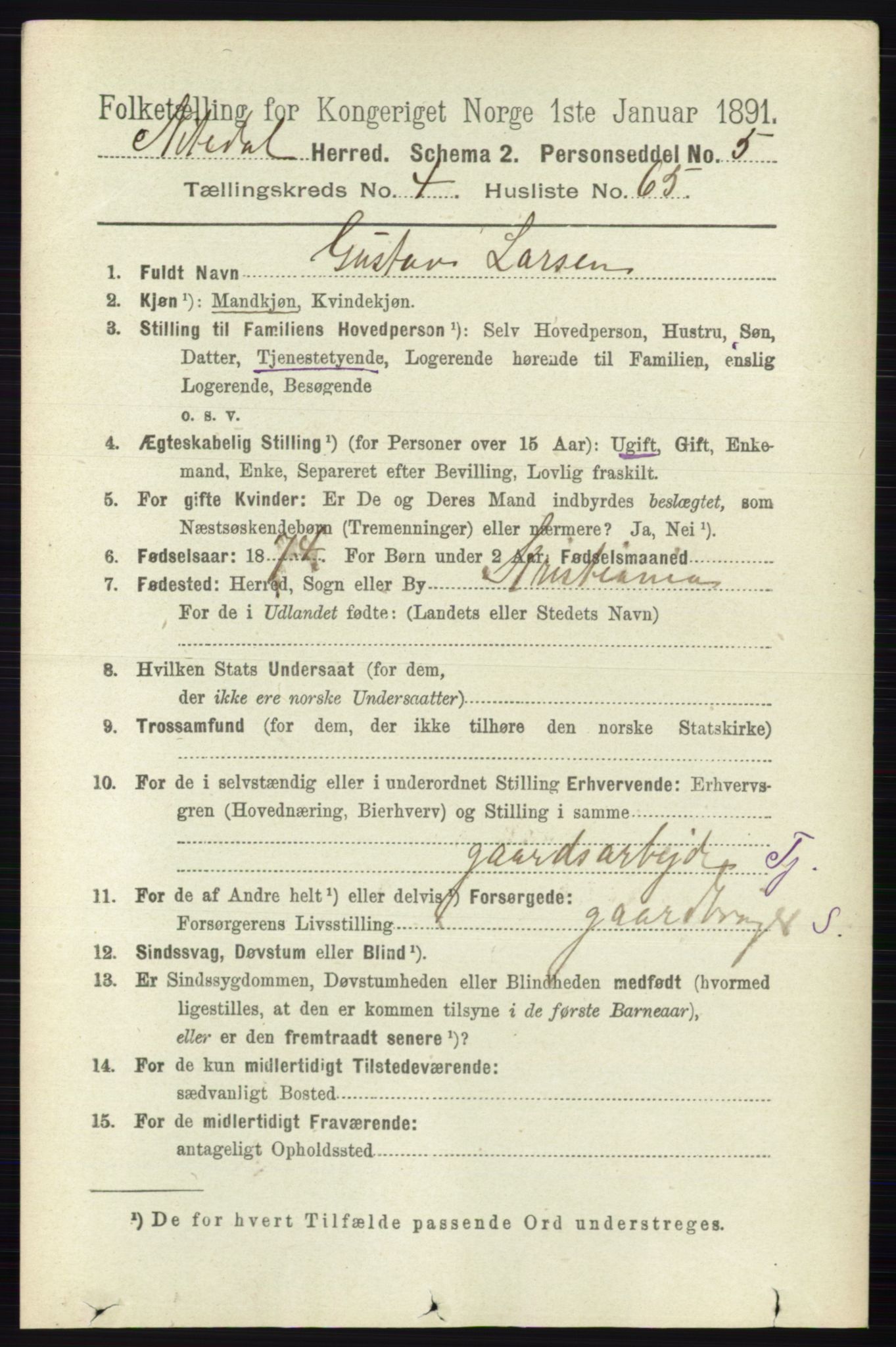 RA, 1891 census for 0233 Nittedal, 1891, p. 2058