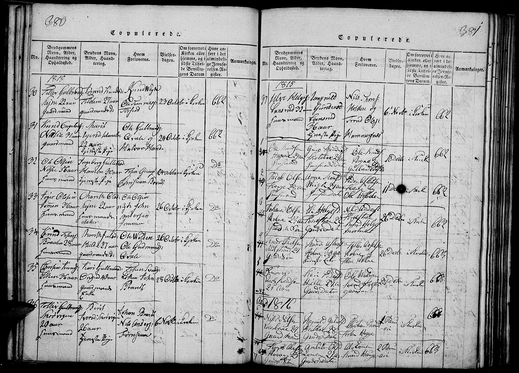Slidre prestekontor, SAH/PREST-134/H/Ha/Haa/L0002: Parish register (official) no. 2, 1814-1830, p. 380-381