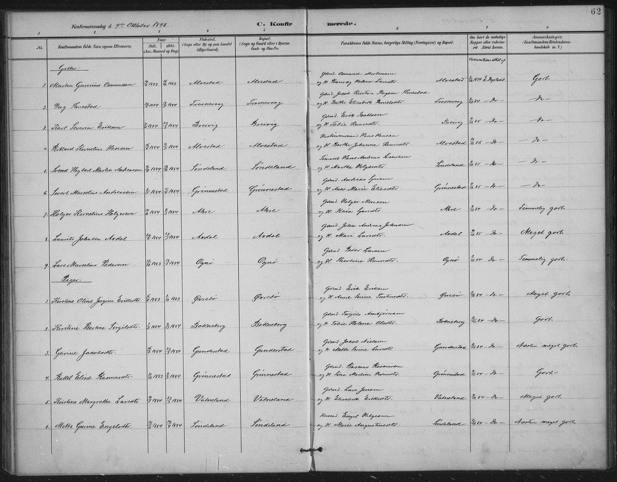 Tysvær sokneprestkontor, AV/SAST-A -101864/H/Ha/Haa/L0009: Parish register (official) no. A 9, 1898-1925, p. 62