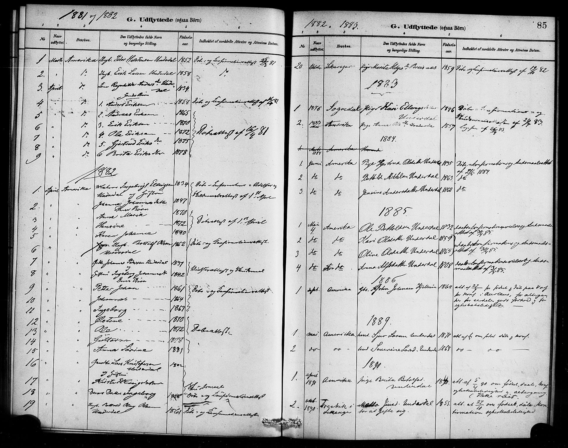 Aurland sokneprestembete, SAB/A-99937/H/Ha/Hae/L0001: Parish register (official) no. E 1, 1880-1907, p. 85