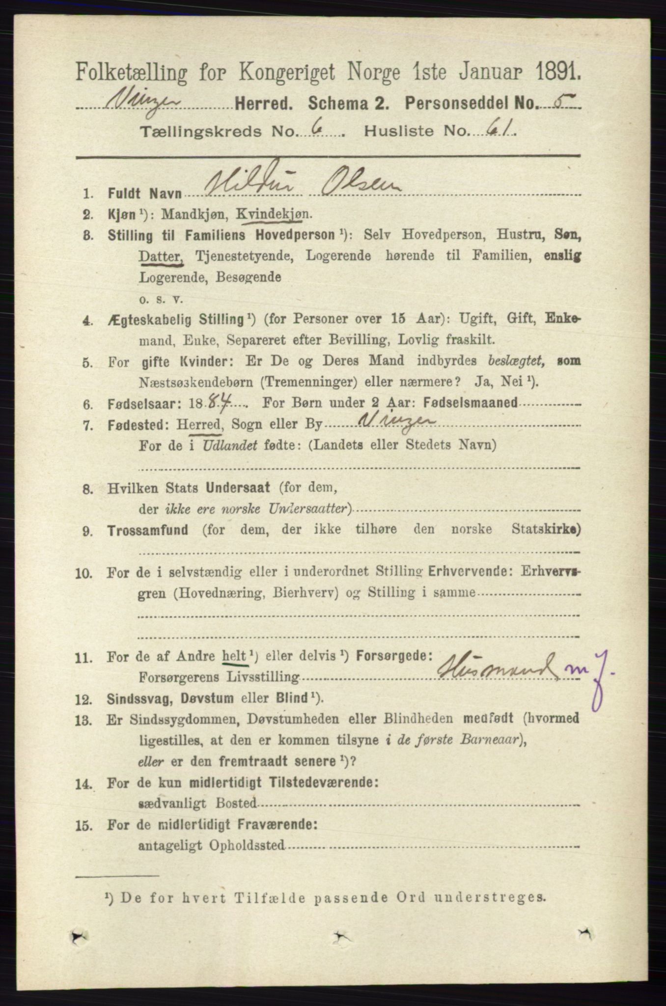 RA, 1891 census for 0421 Vinger, 1891, p. 2969