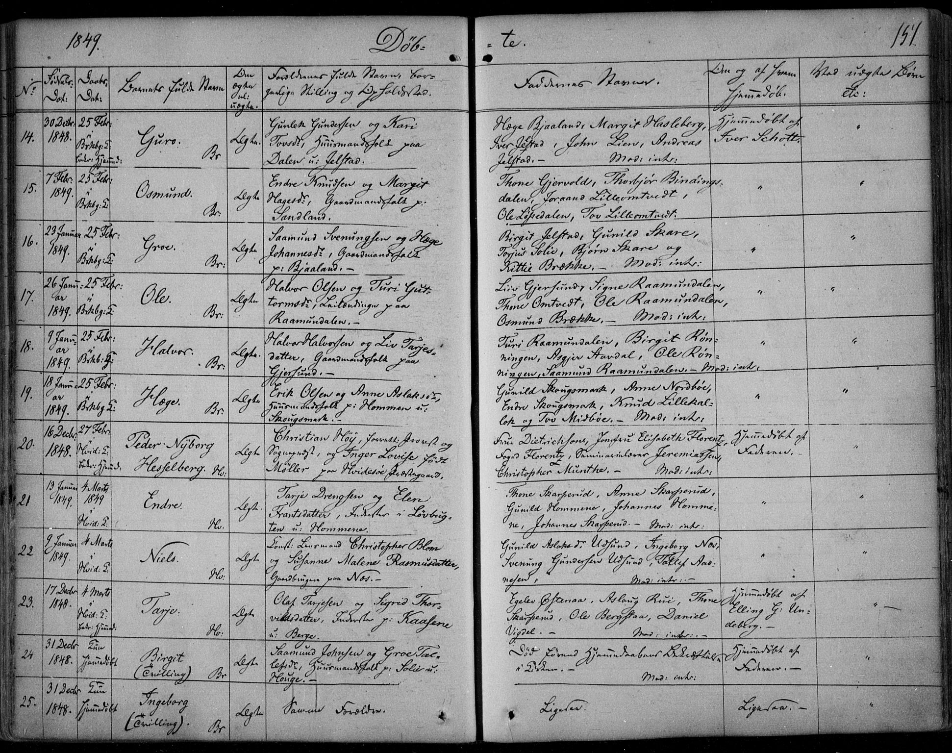 Kviteseid kirkebøker, AV/SAKO-A-276/F/Fa/L0006: Parish register (official) no. I 6, 1836-1858, p. 151