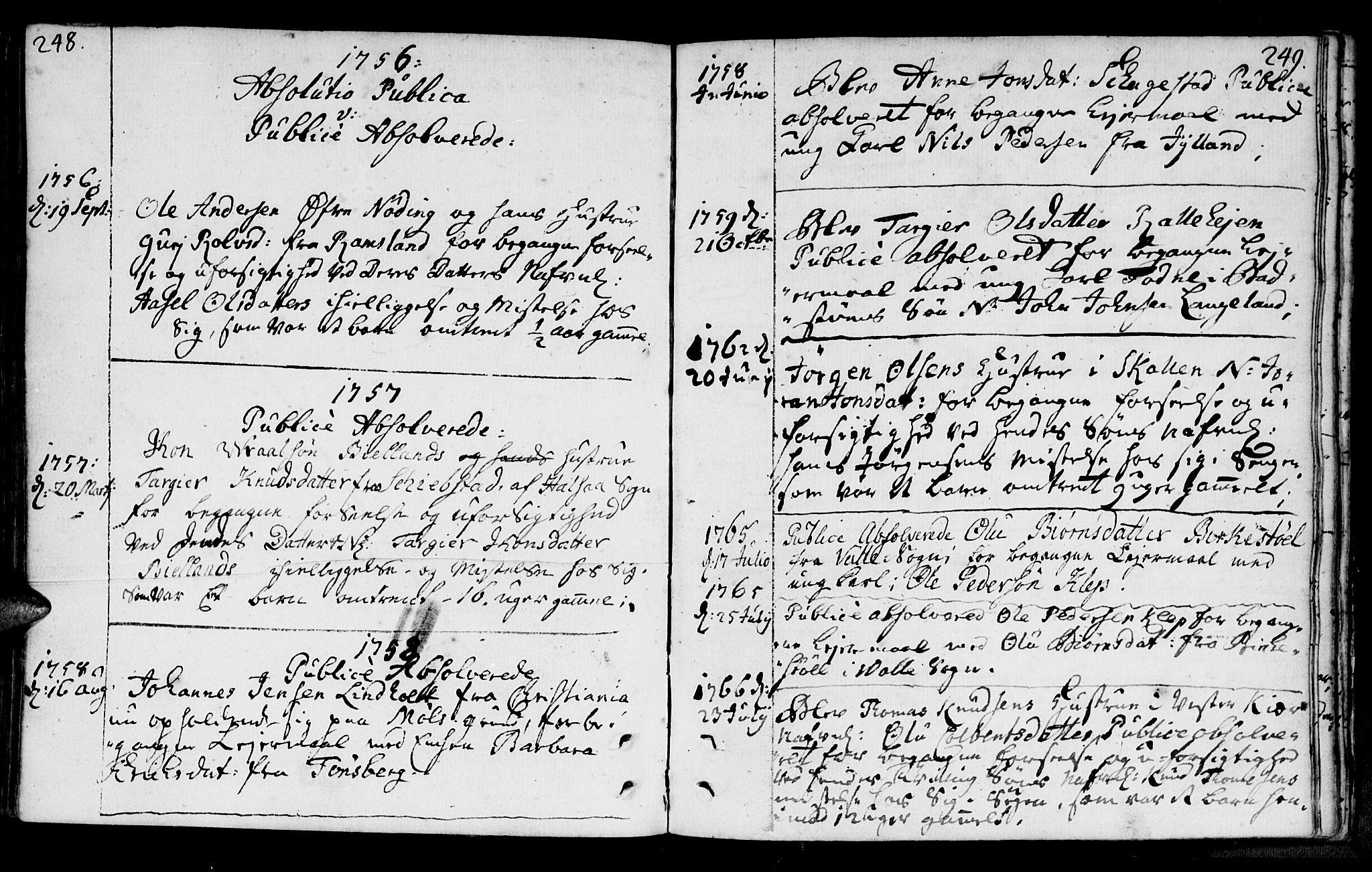 Holum sokneprestkontor, SAK/1111-0022/F/Fa/Faa/L0002: Parish register (official) no. A 2, 1756-1780, p. 248-249