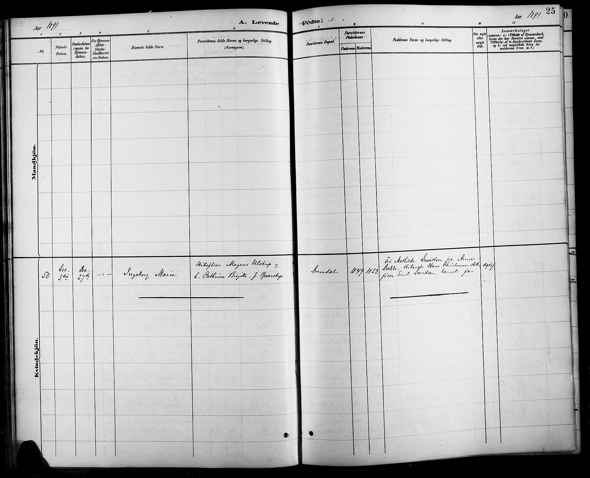 Arendal sokneprestkontor, Trefoldighet, SAK/1111-0040/F/Fb/L0006: Parish register (copy) no. B 6, 1889-1916, p. 25