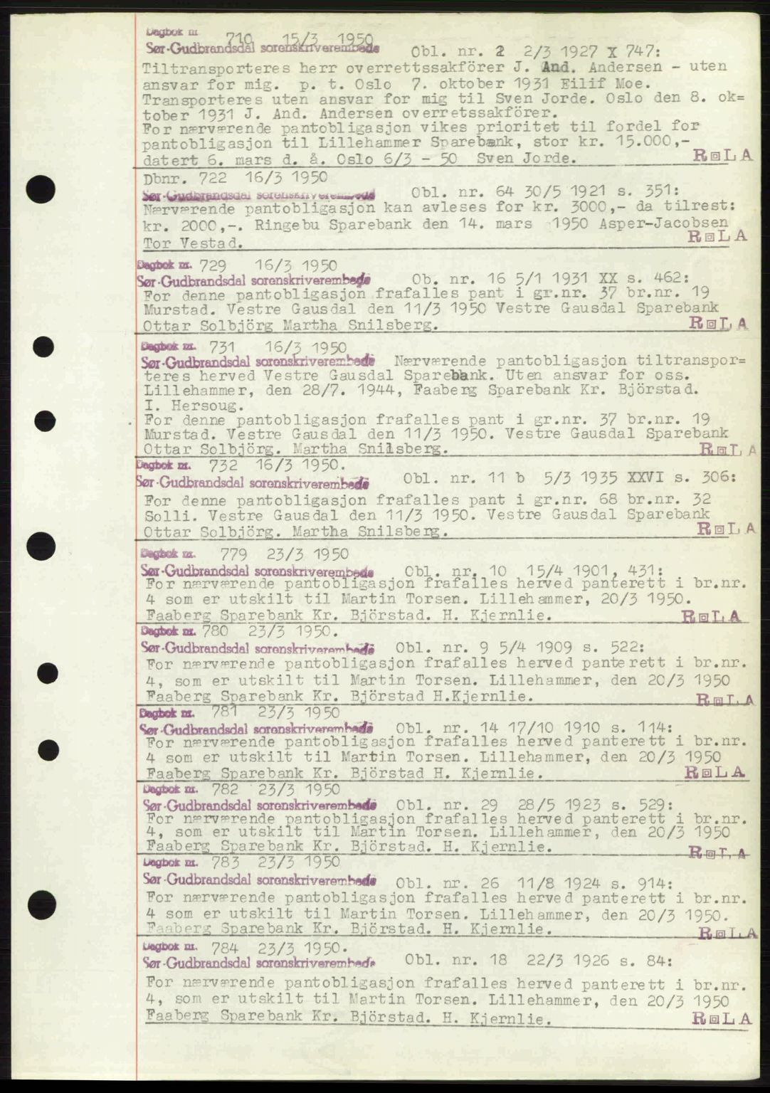 Sør-Gudbrandsdal tingrett, SAH/TING-004/H/Hb/Hbf/L0004: Mortgage book no. C5b, 1945-1951, Diary no: : 710/1950