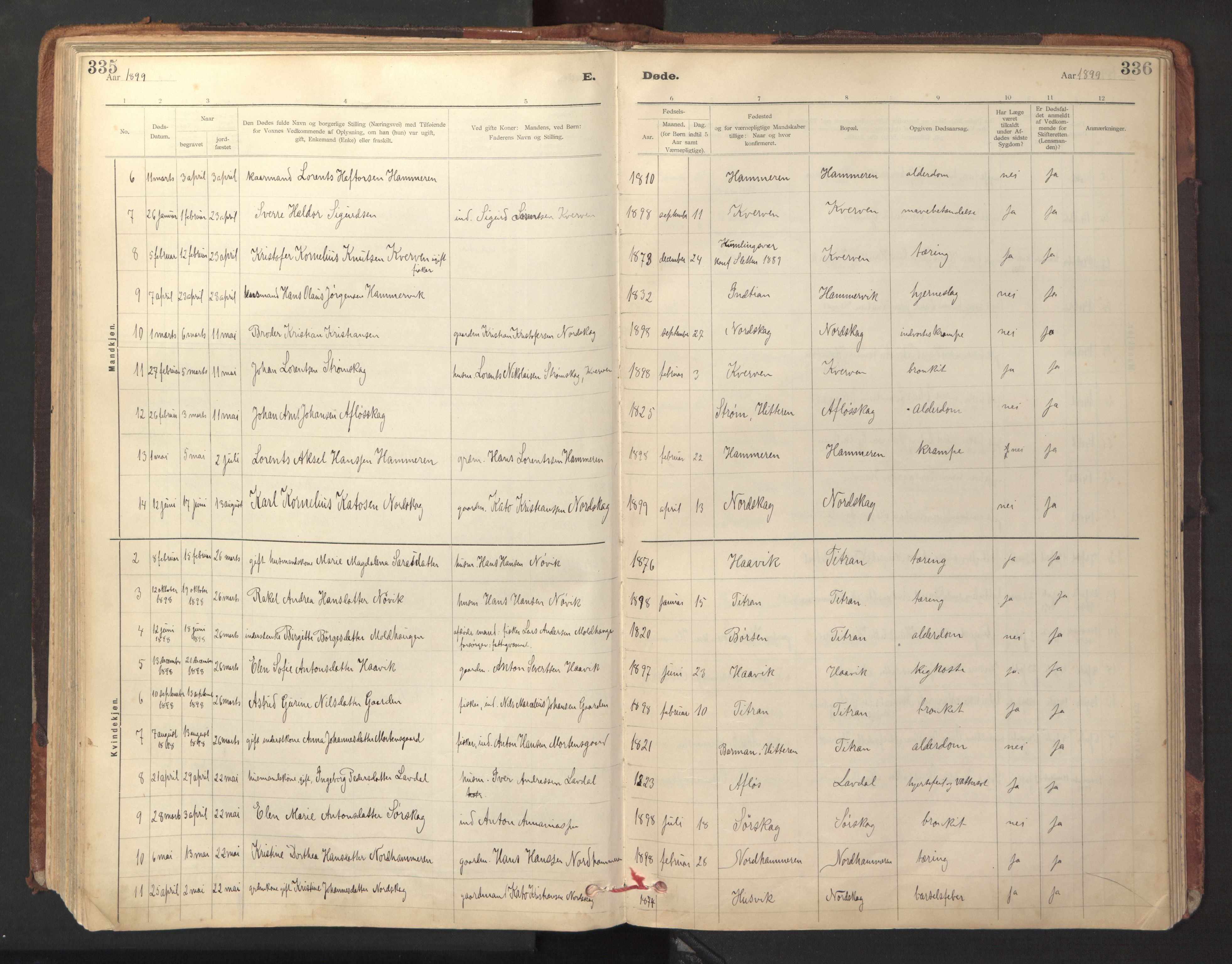 Ministerialprotokoller, klokkerbøker og fødselsregistre - Sør-Trøndelag, SAT/A-1456/641/L0596: Parish register (official) no. 641A02, 1898-1915, p. 335-336