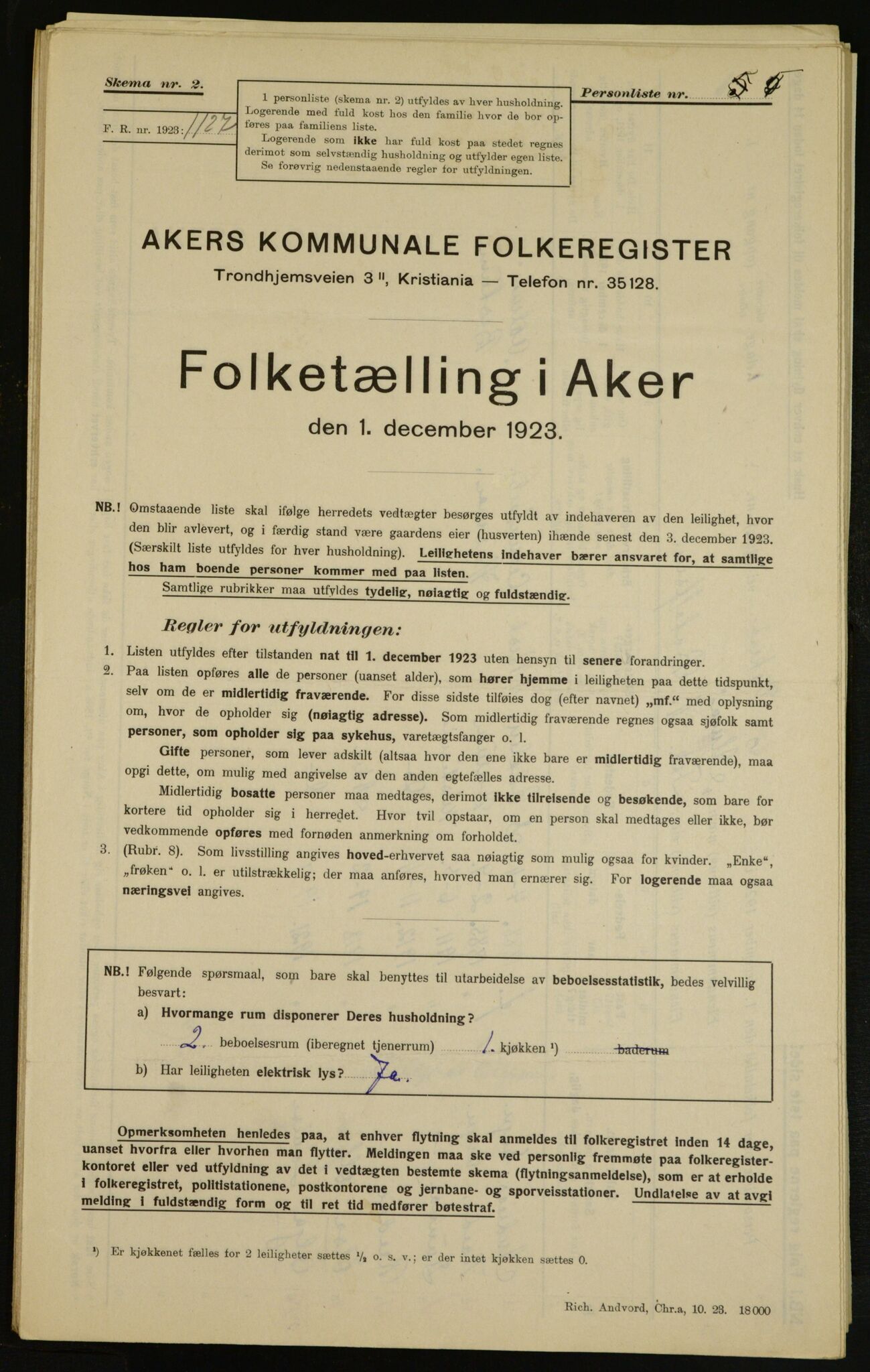 , Municipal Census 1923 for Aker, 1923, p. 6786