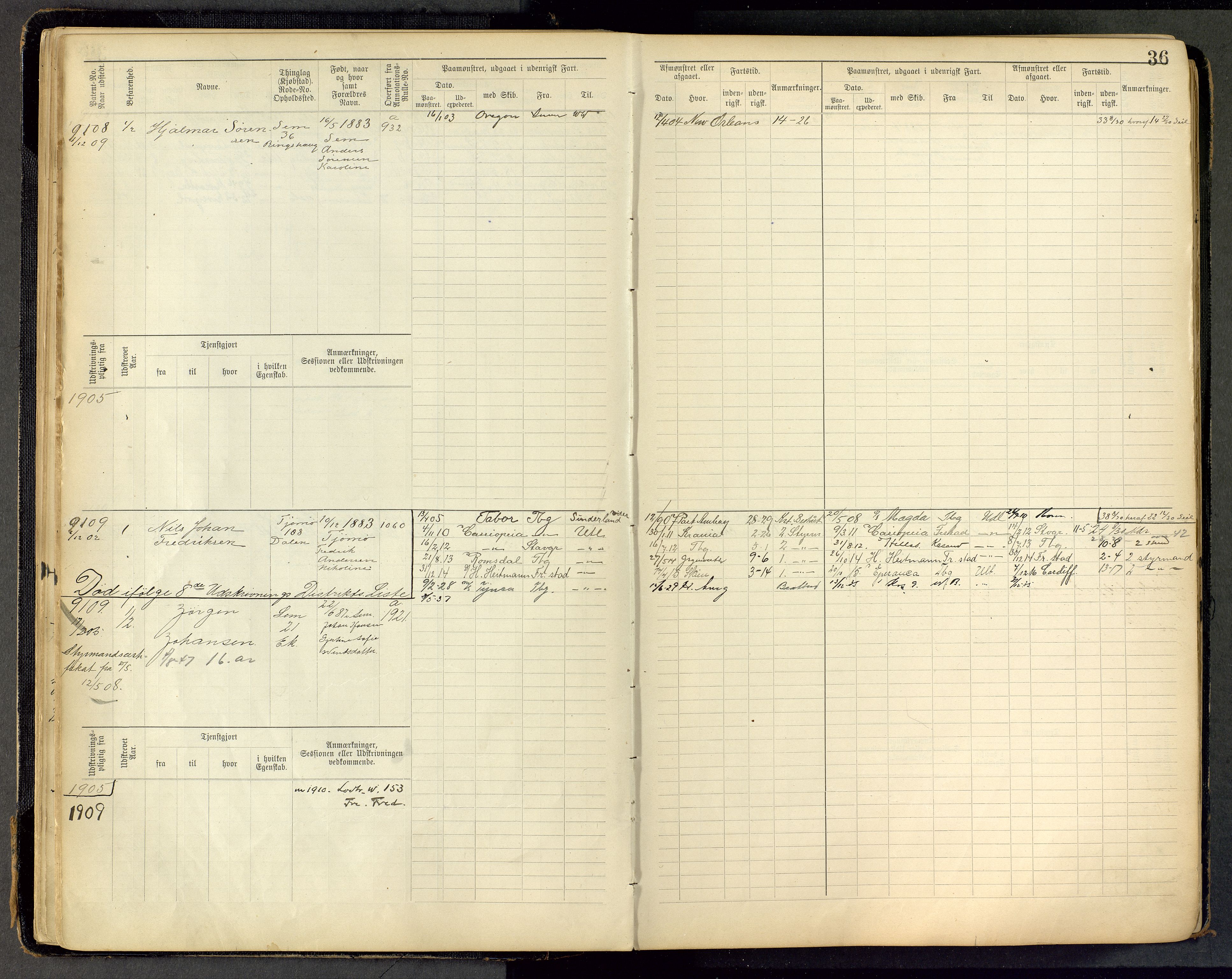 Tønsberg innrulleringskontor, AV/SAKO-A-786/F/Fc/Fca/L0011: Hovedrulle Patent nr. 9038-9992, 1900-1912, p. 36