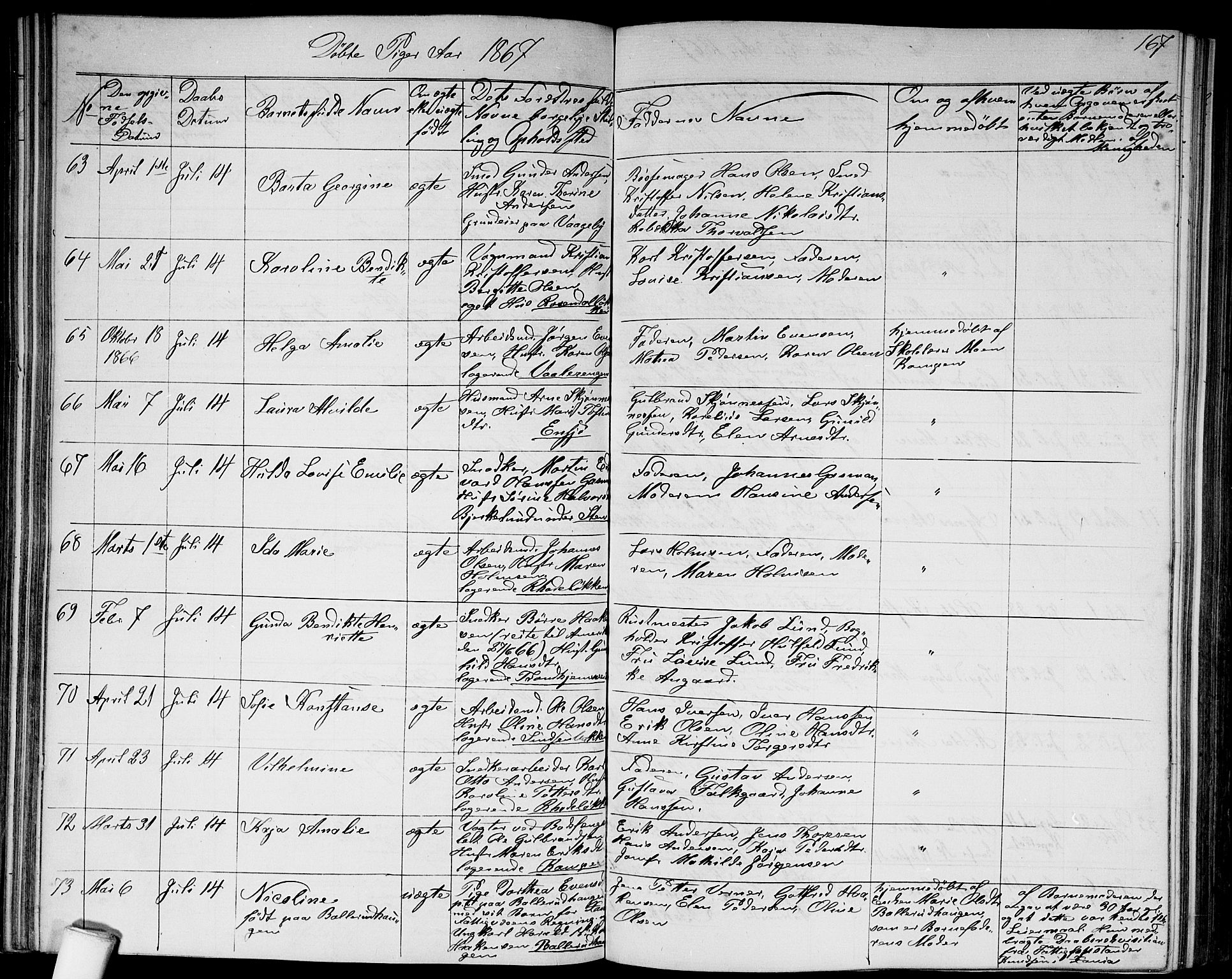 Østre Aker prestekontor Kirkebøker, AV/SAO-A-10840/G/Ga/L0002: Parish register (copy) no. I 2, 1861-1867, p. 167