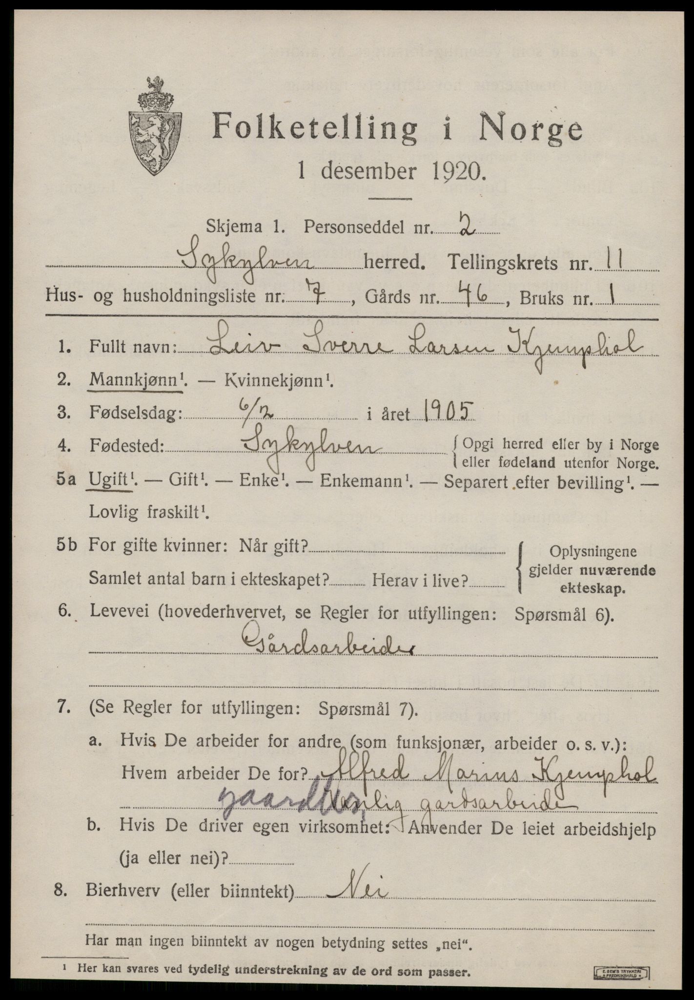 SAT, 1920 census for Sykkylven, 1920, p. 5473