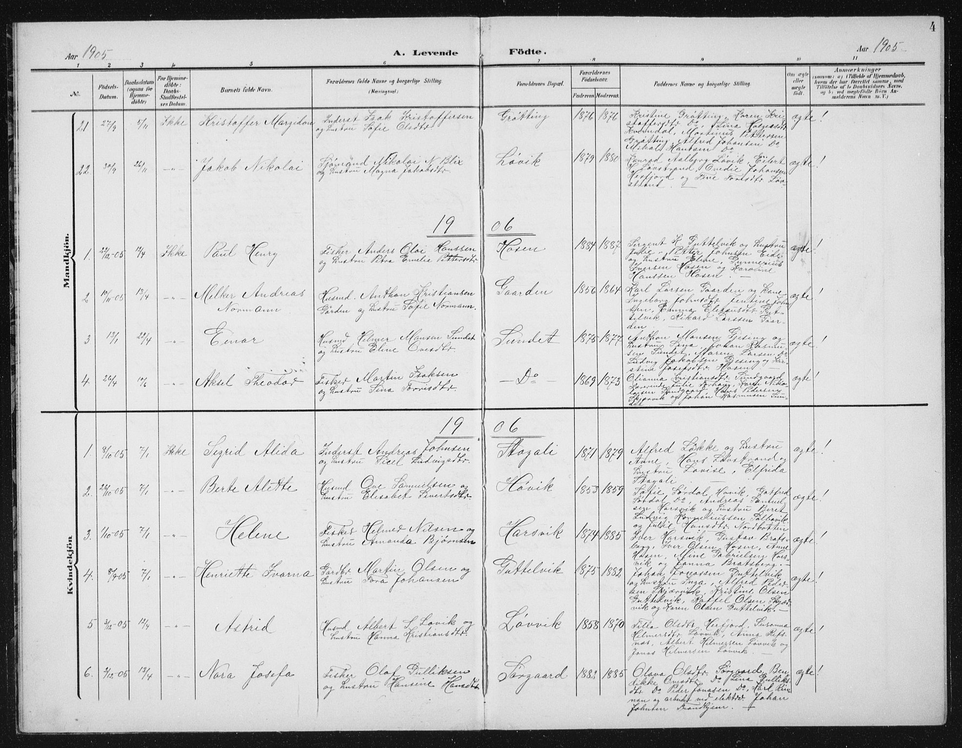 Ministerialprotokoller, klokkerbøker og fødselsregistre - Sør-Trøndelag, SAT/A-1456/656/L0699: Parish register (copy) no. 656C05, 1905-1920, p. 4