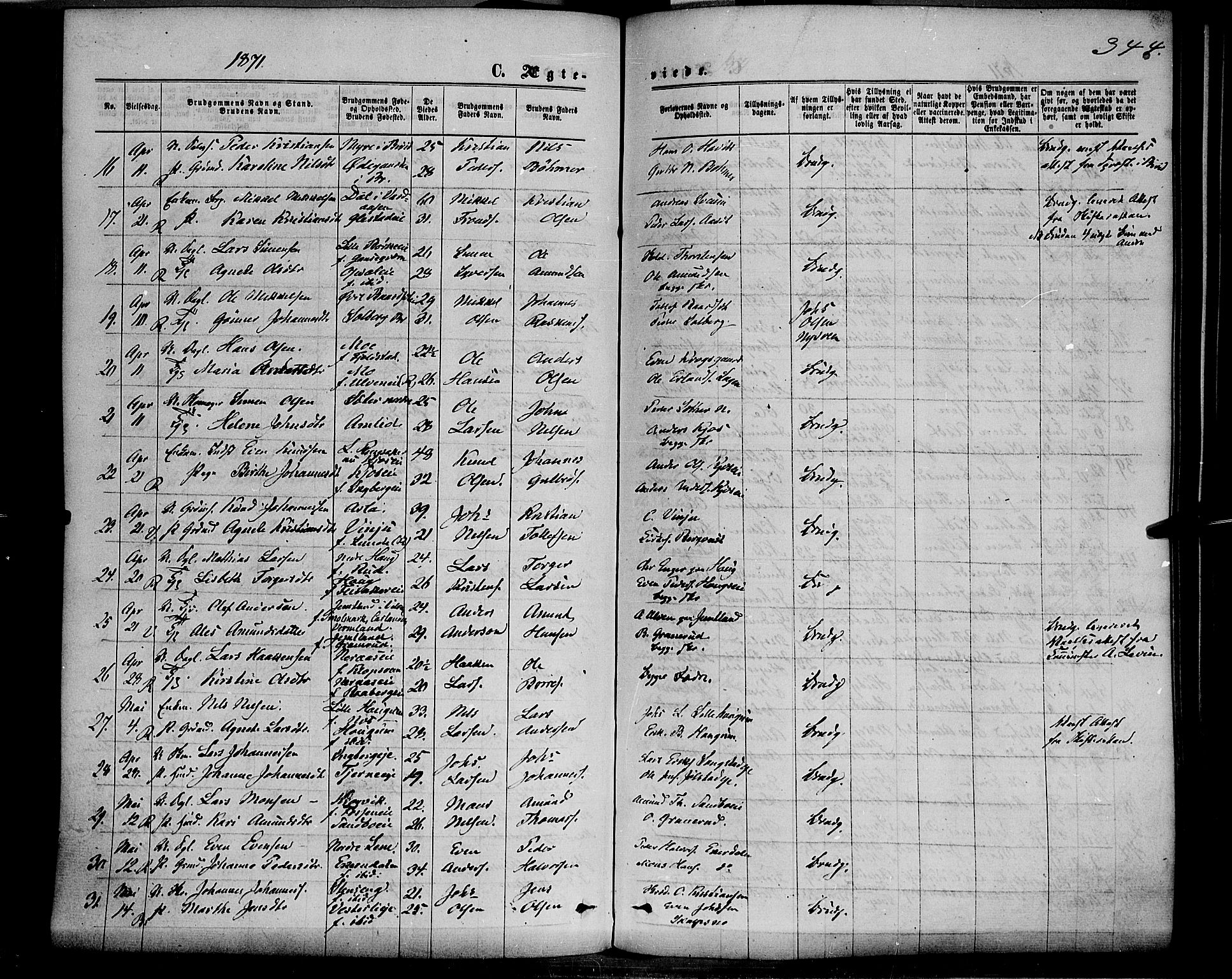 Ringsaker prestekontor, AV/SAH-PREST-014/K/Ka/L0011: Parish register (official) no. 11, 1870-1878, p. 344