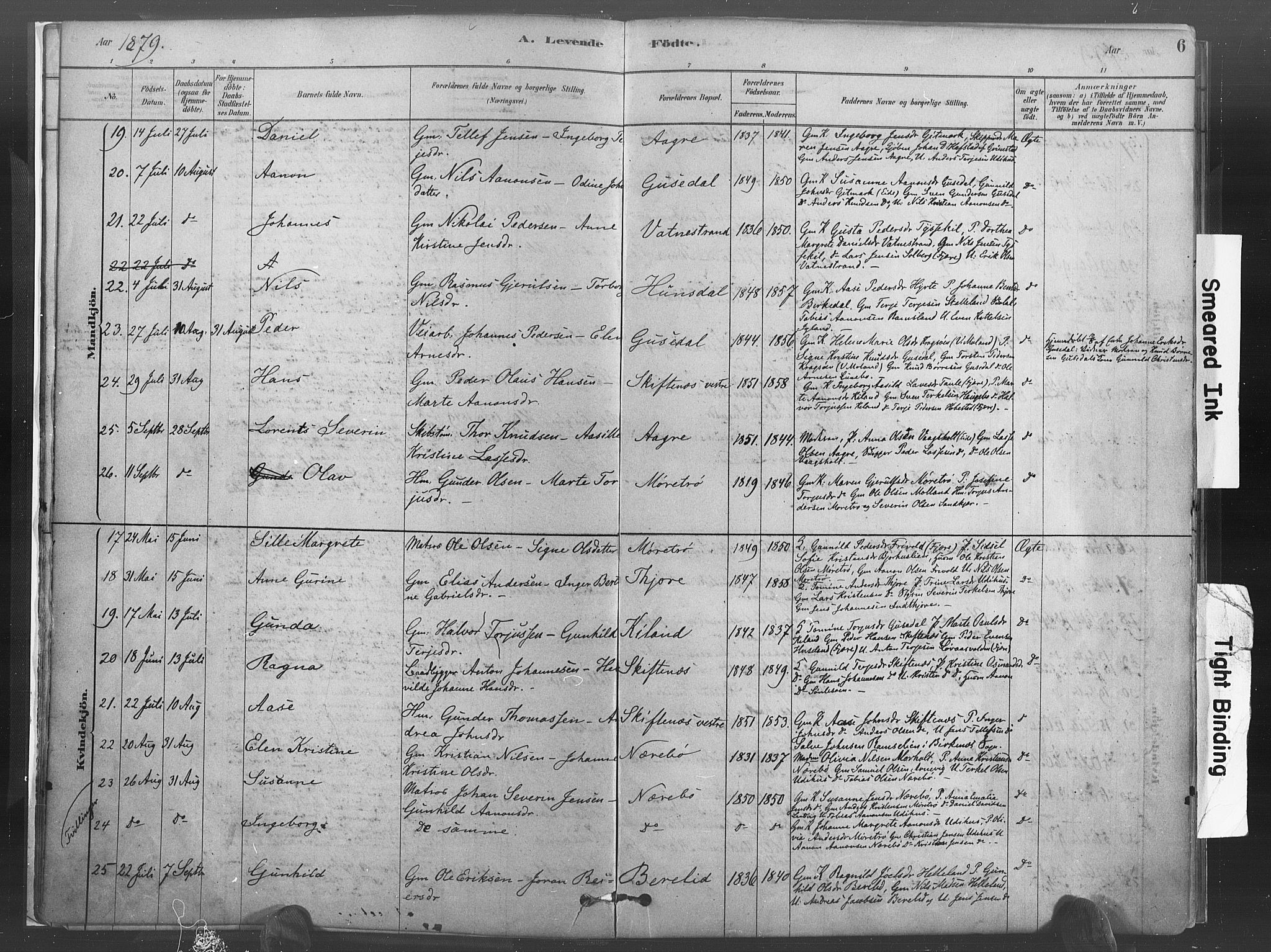 Hommedal sokneprestkontor, AV/SAK-1111-0023/F/Fa/Fab/L0006: Parish register (official) no. A 6, 1878-1897, p. 6