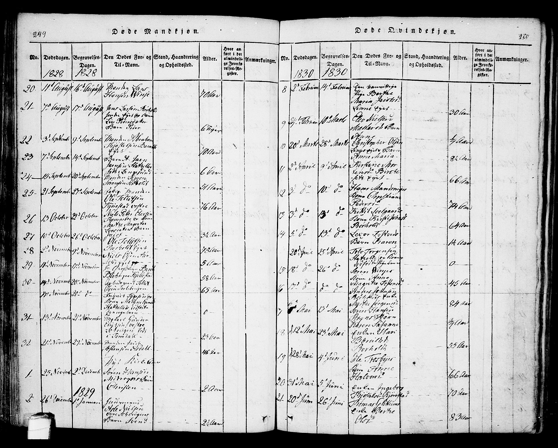 Bamble kirkebøker, SAKO/A-253/F/Fa/L0003: Parish register (official) no. I 3 /1, 1814-1834, p. 249-250