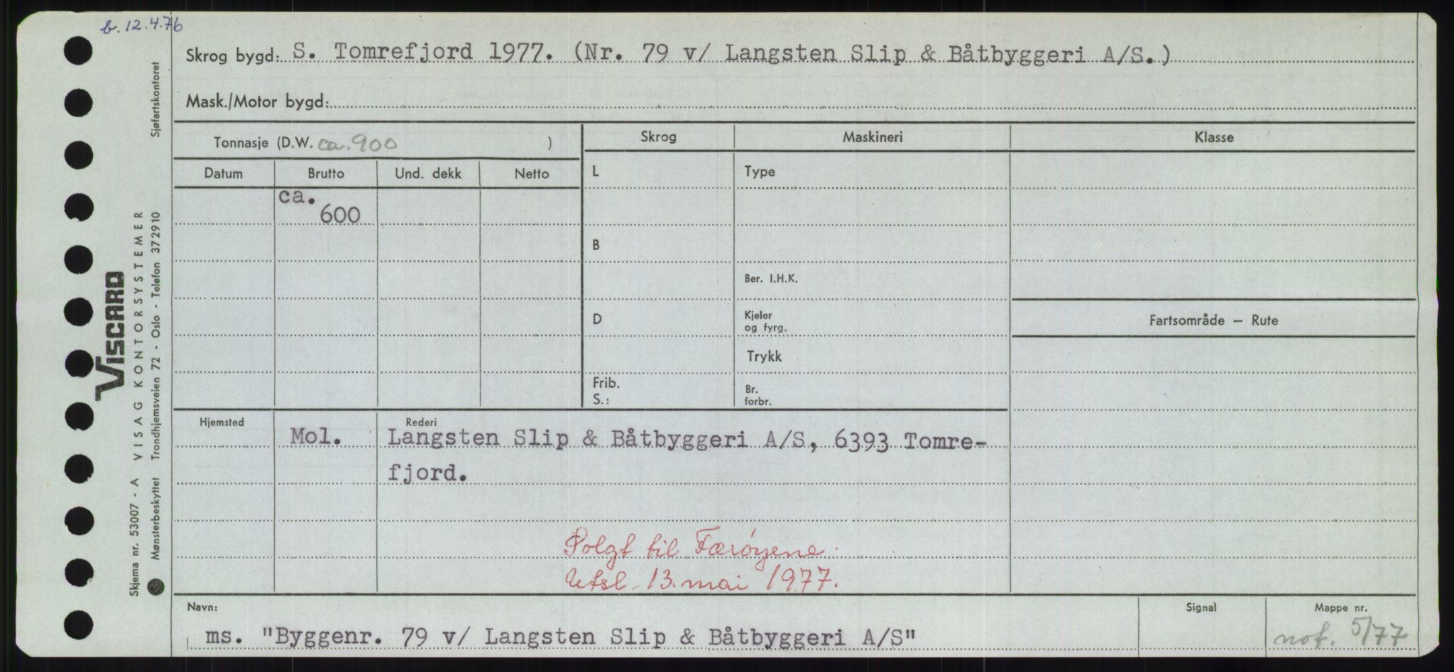 Sjøfartsdirektoratet med forløpere, Skipsmålingen, RA/S-1627/H/Hd/L0006: Fartøy, Byg-Båt, p. 491