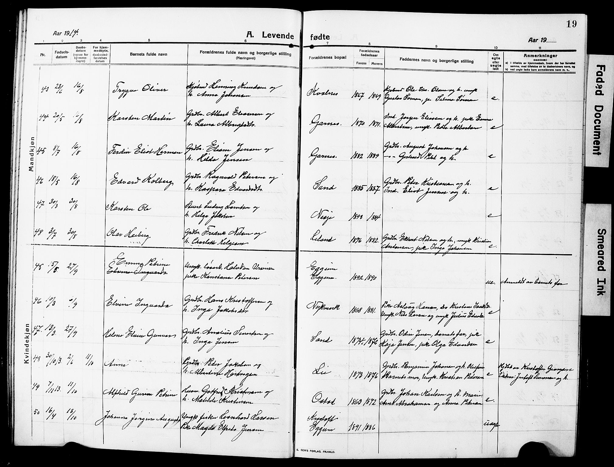 Ministerialprotokoller, klokkerbøker og fødselsregistre - Nordland, AV/SAT-A-1459/880/L1142: Parish register (copy) no. 880C04, 1913-1930, p. 19