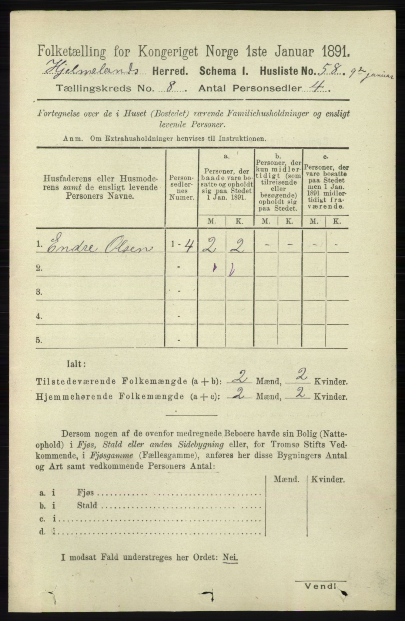 RA, 1891 census for 1133 Hjelmeland, 1891, p. 2468