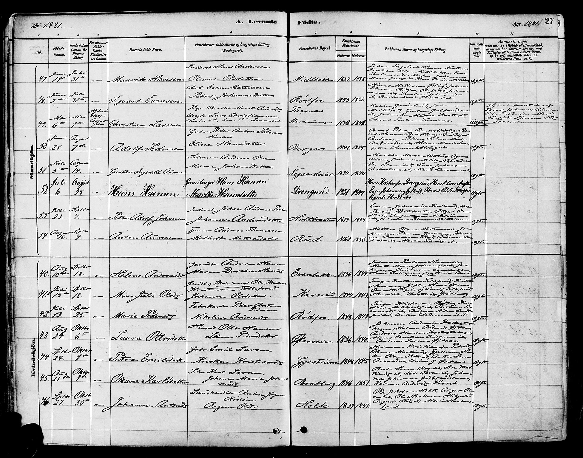 Vestre Toten prestekontor, SAH/PREST-108/H/Ha/Haa/L0009: Parish register (official) no. 9, 1878-1894, p. 27