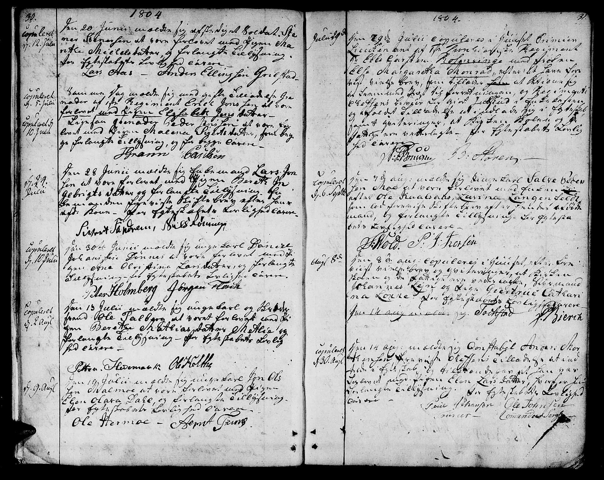 Ministerialprotokoller, klokkerbøker og fødselsregistre - Sør-Trøndelag, SAT/A-1456/601/L0042: Parish register (official) no. 601A10, 1802-1830, p. 30-31