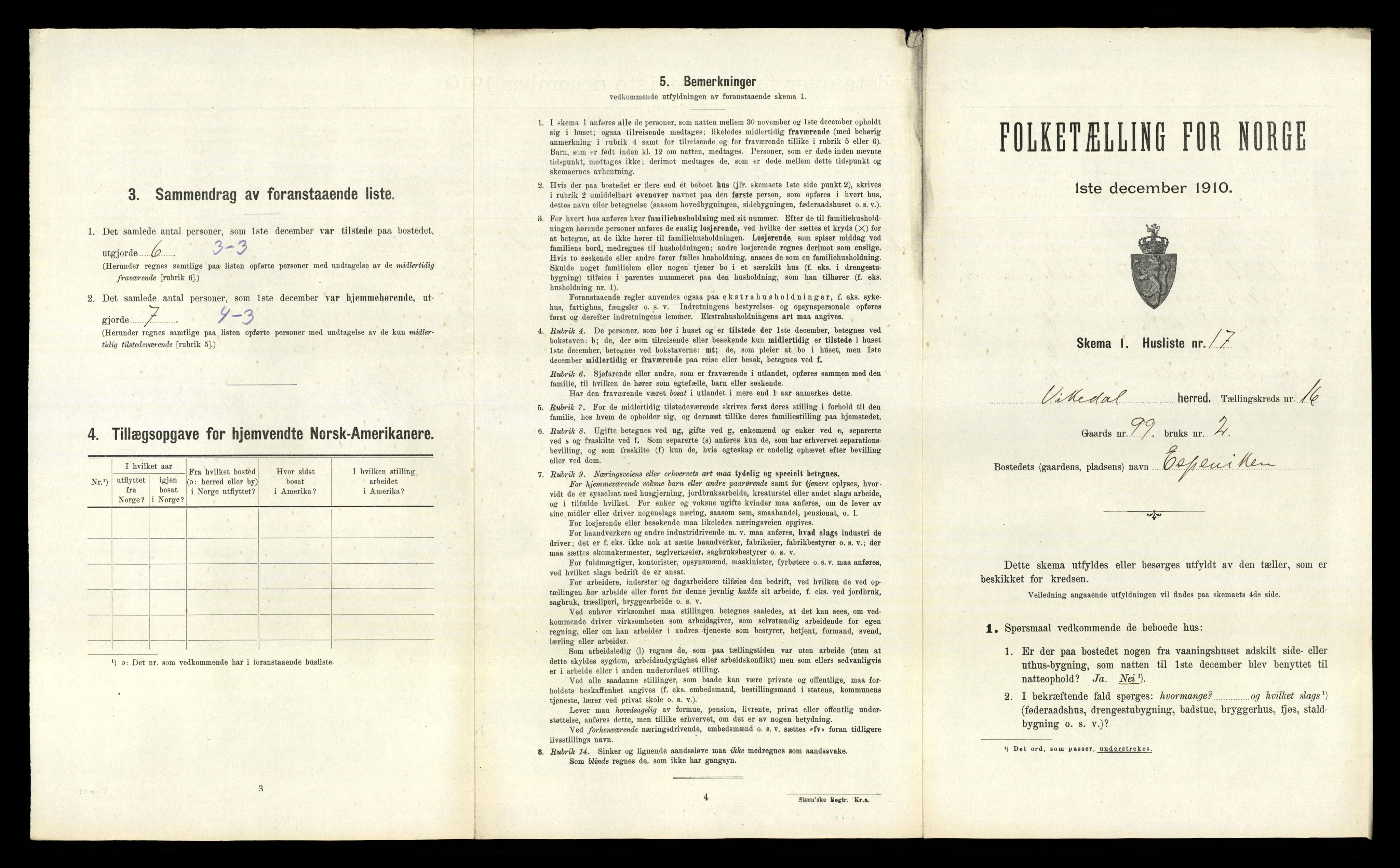 RA, 1910 census for Vikedal, 1910, p. 1023