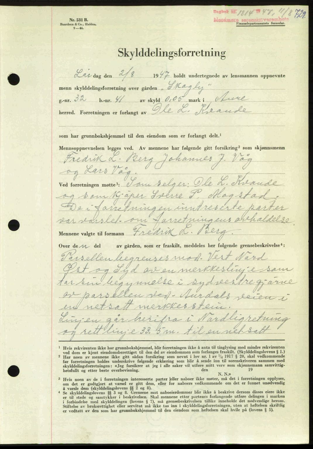 Nordmøre sorenskriveri, AV/SAT-A-4132/1/2/2Ca: Mortgage book no. A105, 1947-1947, Diary no: : 1814/1947