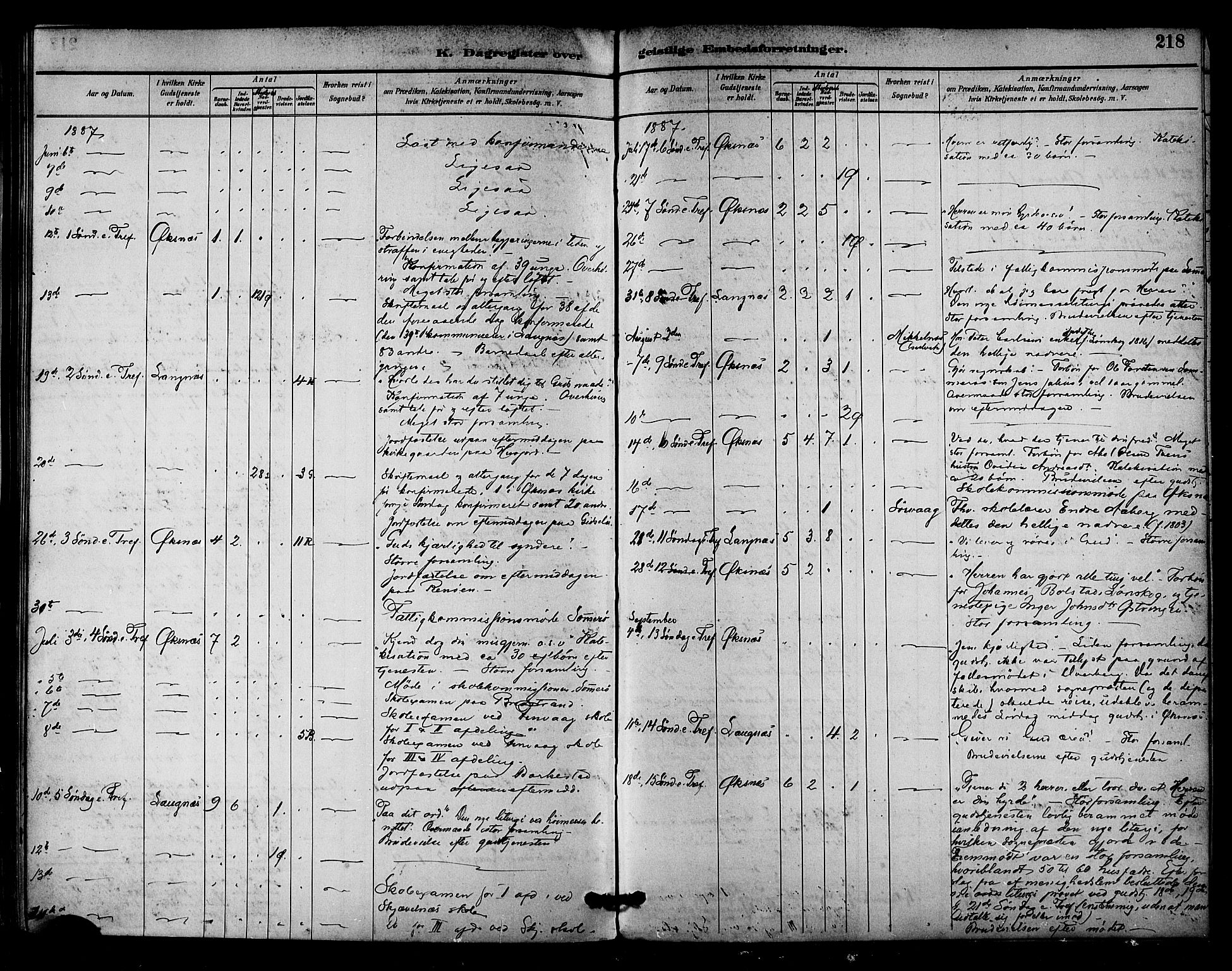 Ministerialprotokoller, klokkerbøker og fødselsregistre - Nordland, AV/SAT-A-1459/893/L1337: Parish register (official) no. 893A09, 1885-1893, p. 218