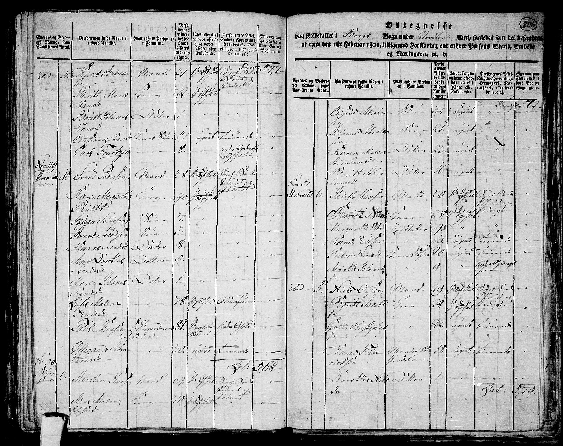 RA, 1801 census for 1862P Borge, 1801, p. 805b-806a