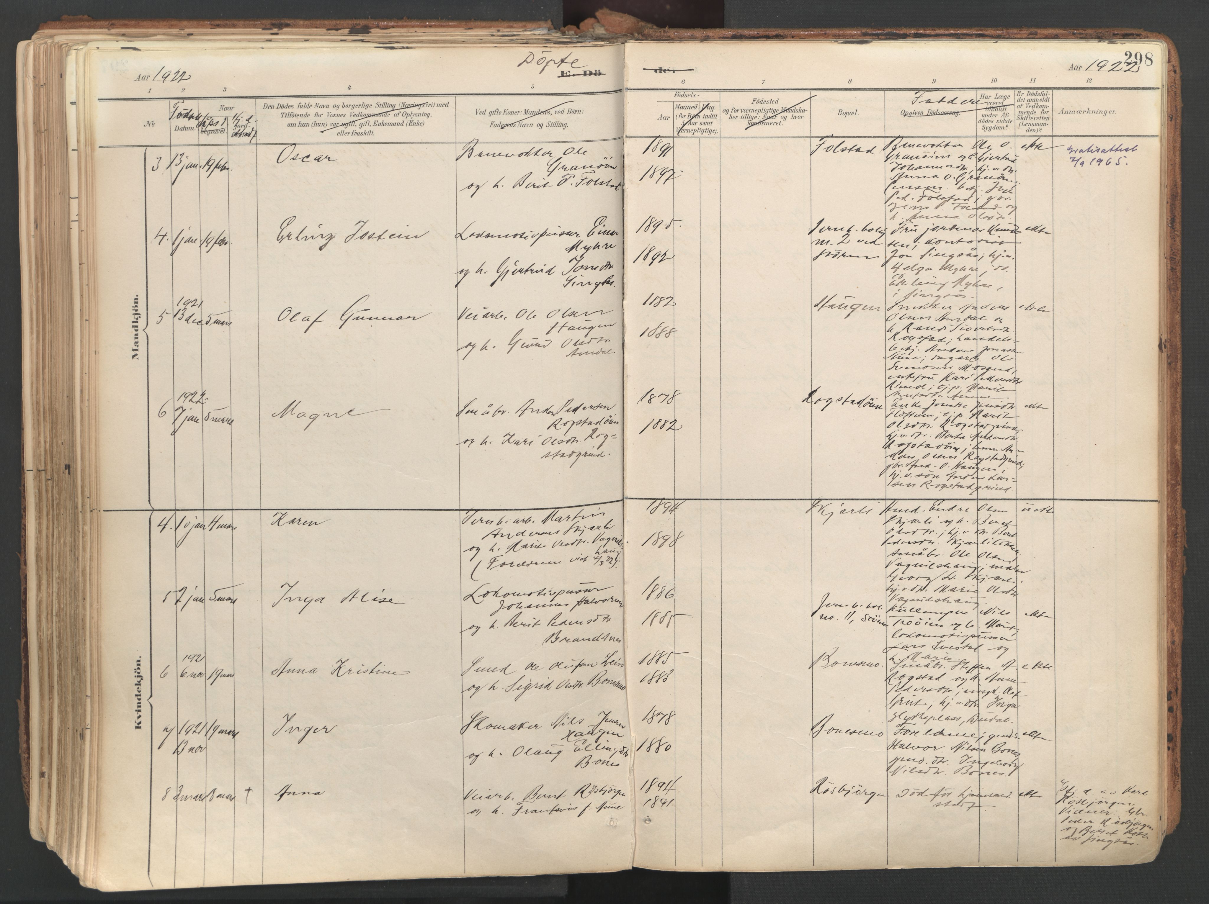 Ministerialprotokoller, klokkerbøker og fødselsregistre - Sør-Trøndelag, SAT/A-1456/687/L1004: Parish register (official) no. 687A10, 1891-1923, p. 298