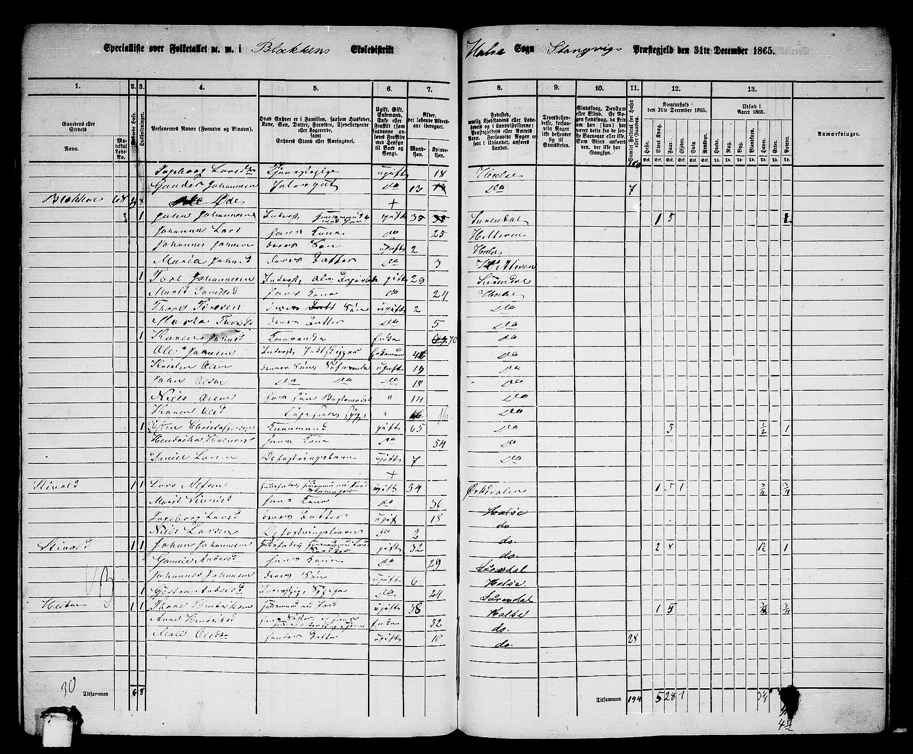 RA, 1865 census for Stangvik, 1865, p. 167