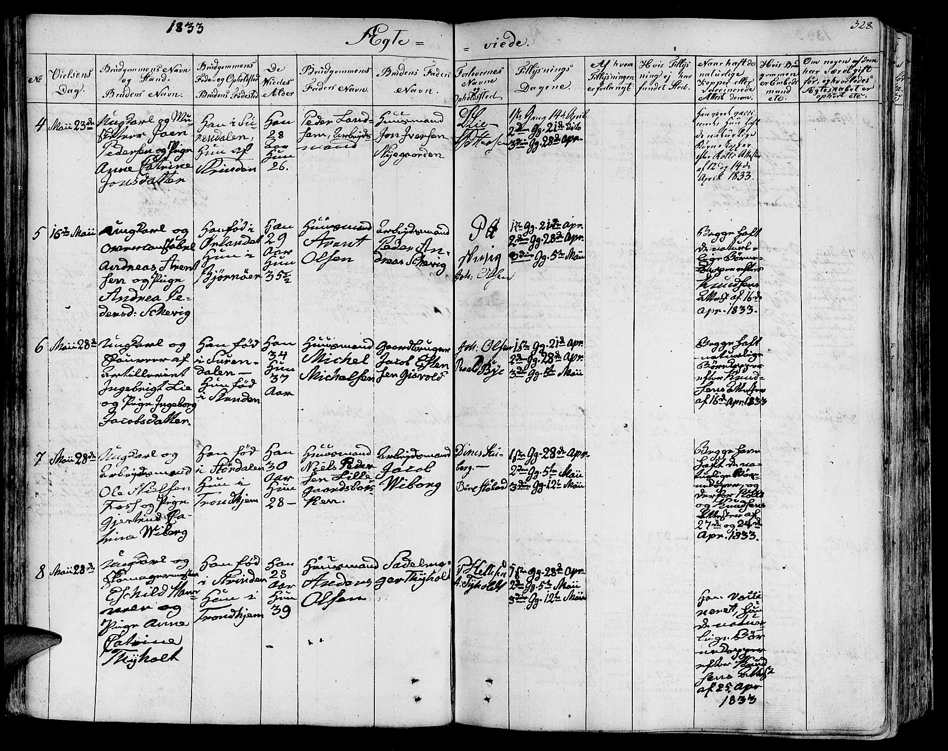 Ministerialprotokoller, klokkerbøker og fødselsregistre - Sør-Trøndelag, SAT/A-1456/602/L0109: Parish register (official) no. 602A07, 1821-1840, p. 328