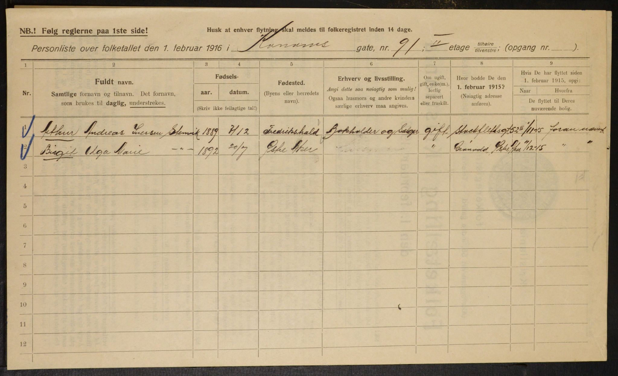 OBA, Municipal Census 1916 for Kristiania, 1916, p. 54568