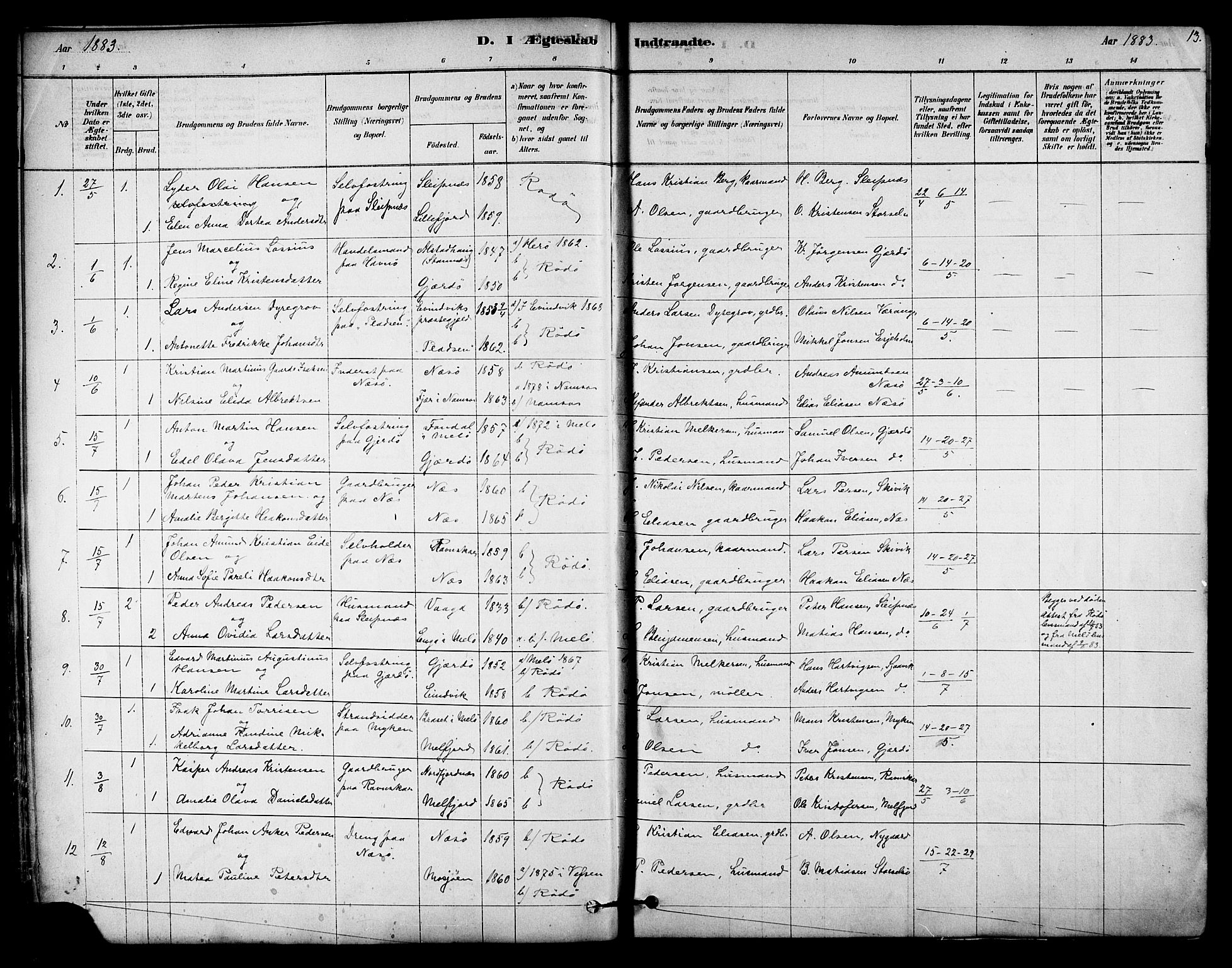 Ministerialprotokoller, klokkerbøker og fødselsregistre - Nordland, AV/SAT-A-1459/841/L0609: Parish register (official) no. 841A13, 1878-1902, p. 13