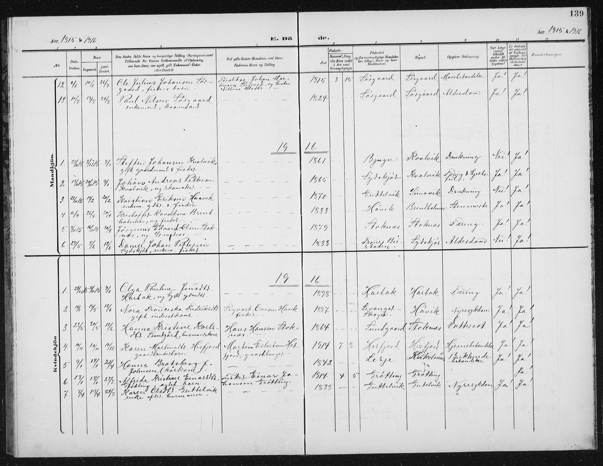 Ministerialprotokoller, klokkerbøker og fødselsregistre - Sør-Trøndelag, SAT/A-1456/656/L0699: Parish register (copy) no. 656C05, 1905-1920, p. 139