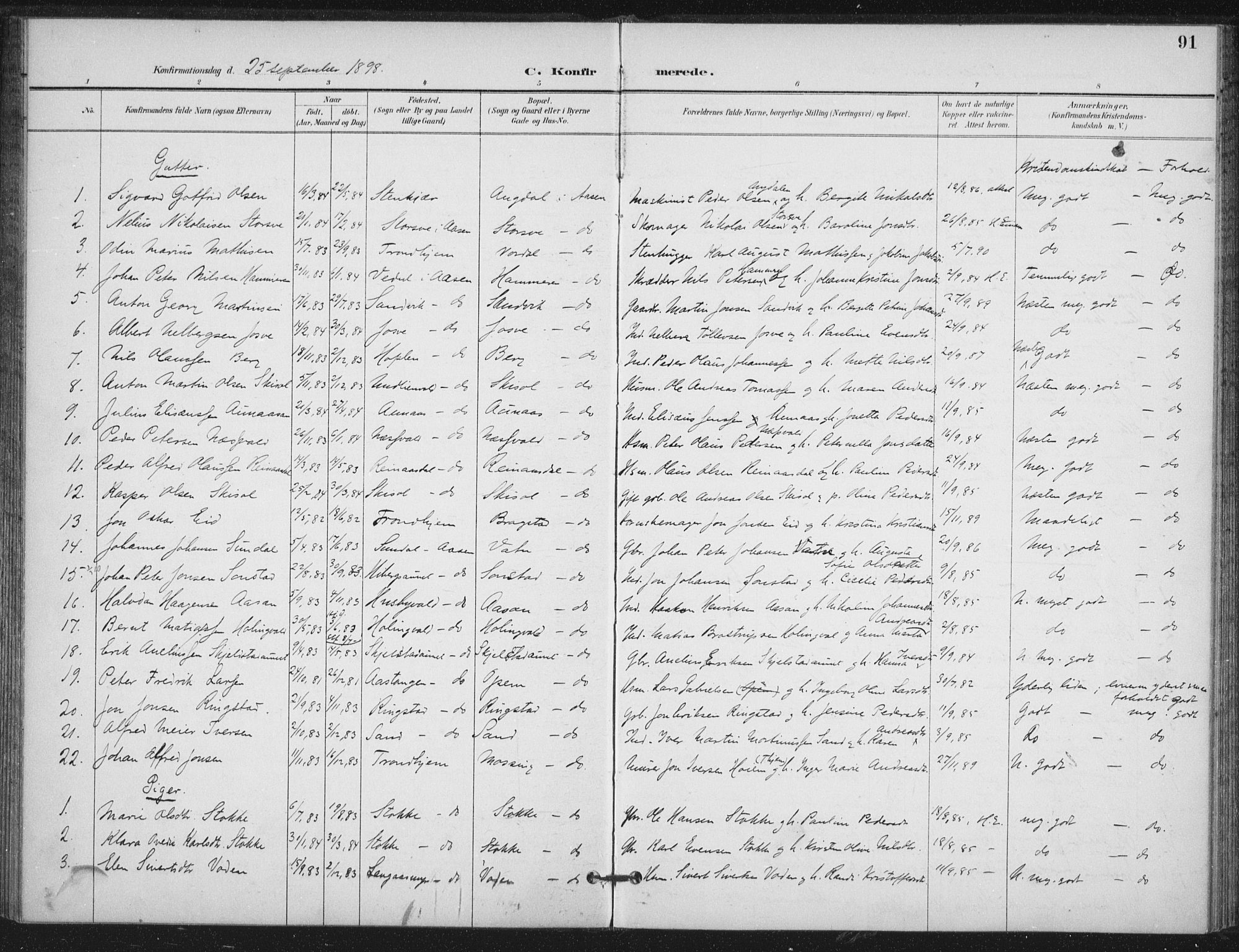 Ministerialprotokoller, klokkerbøker og fødselsregistre - Nord-Trøndelag, AV/SAT-A-1458/714/L0131: Parish register (official) no. 714A02, 1896-1918, p. 91