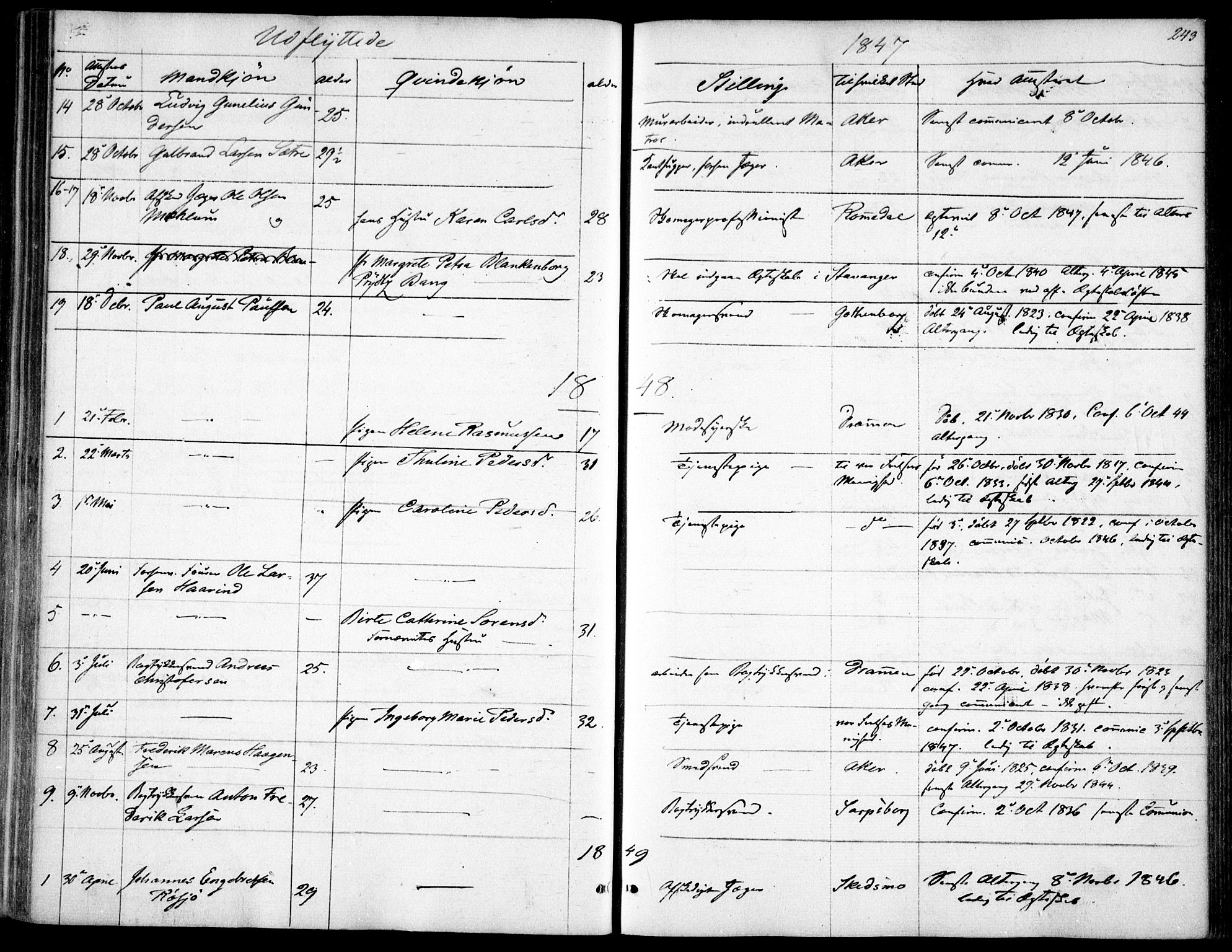 Garnisonsmenigheten Kirkebøker, AV/SAO-A-10846/F/Fa/L0009: Parish register (official) no. 9, 1842-1859, p. 243