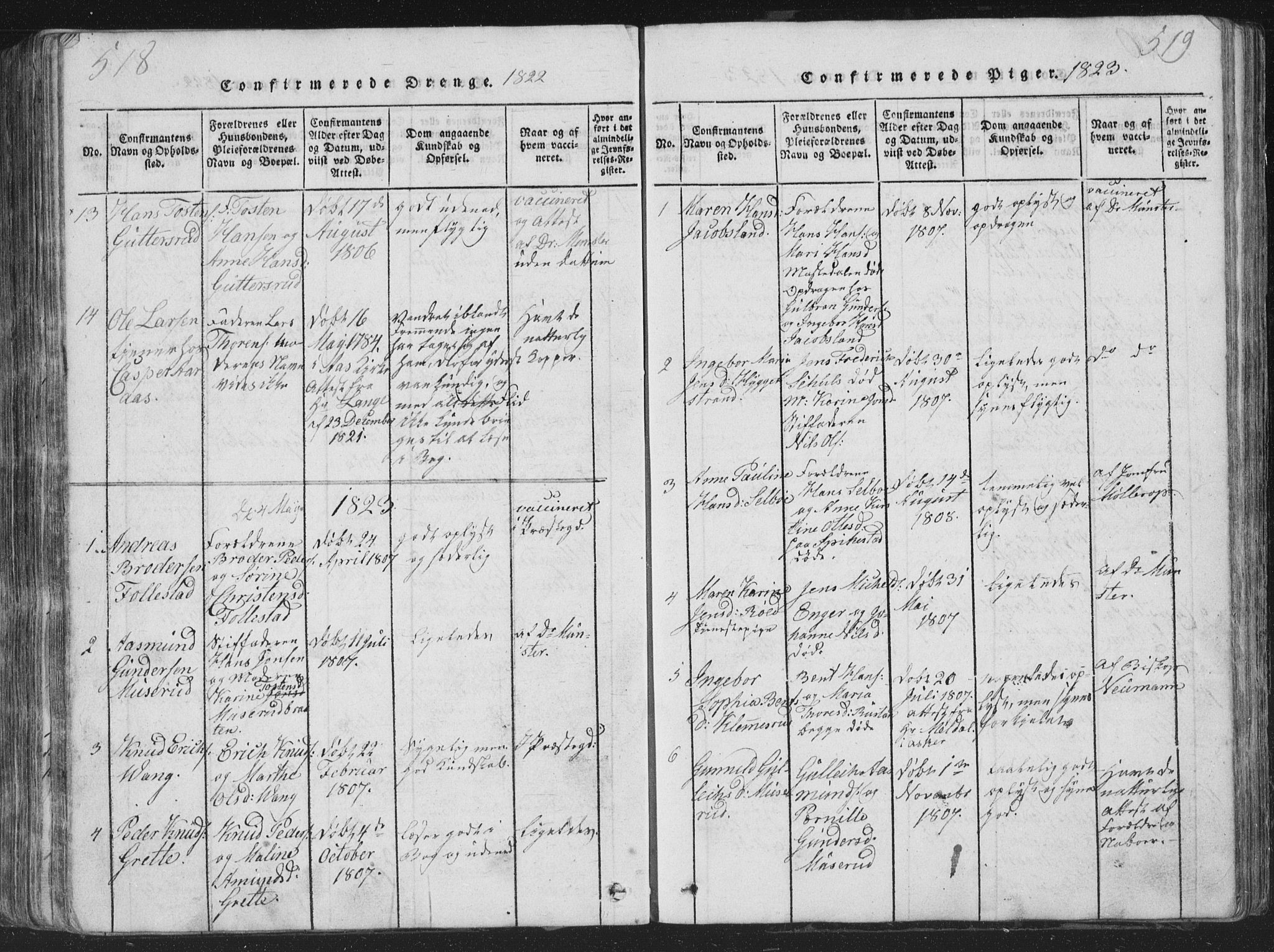 Røyken kirkebøker, SAKO/A-241/G/Ga/L0003: Parish register (copy) no. 3, 1814-1856, p. 518-519