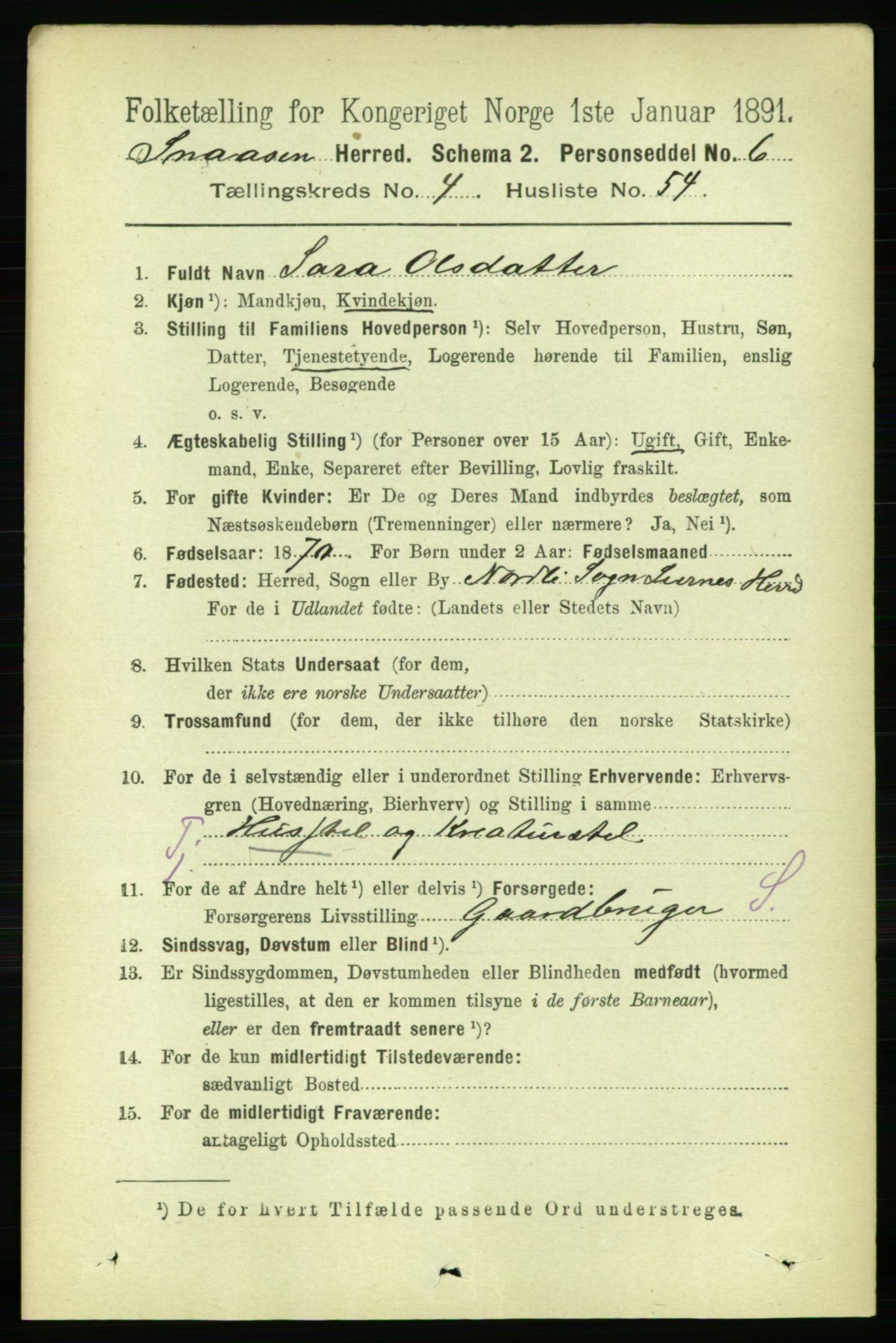 RA, 1891 census for 1736 Snåsa, 1891, p. 1408