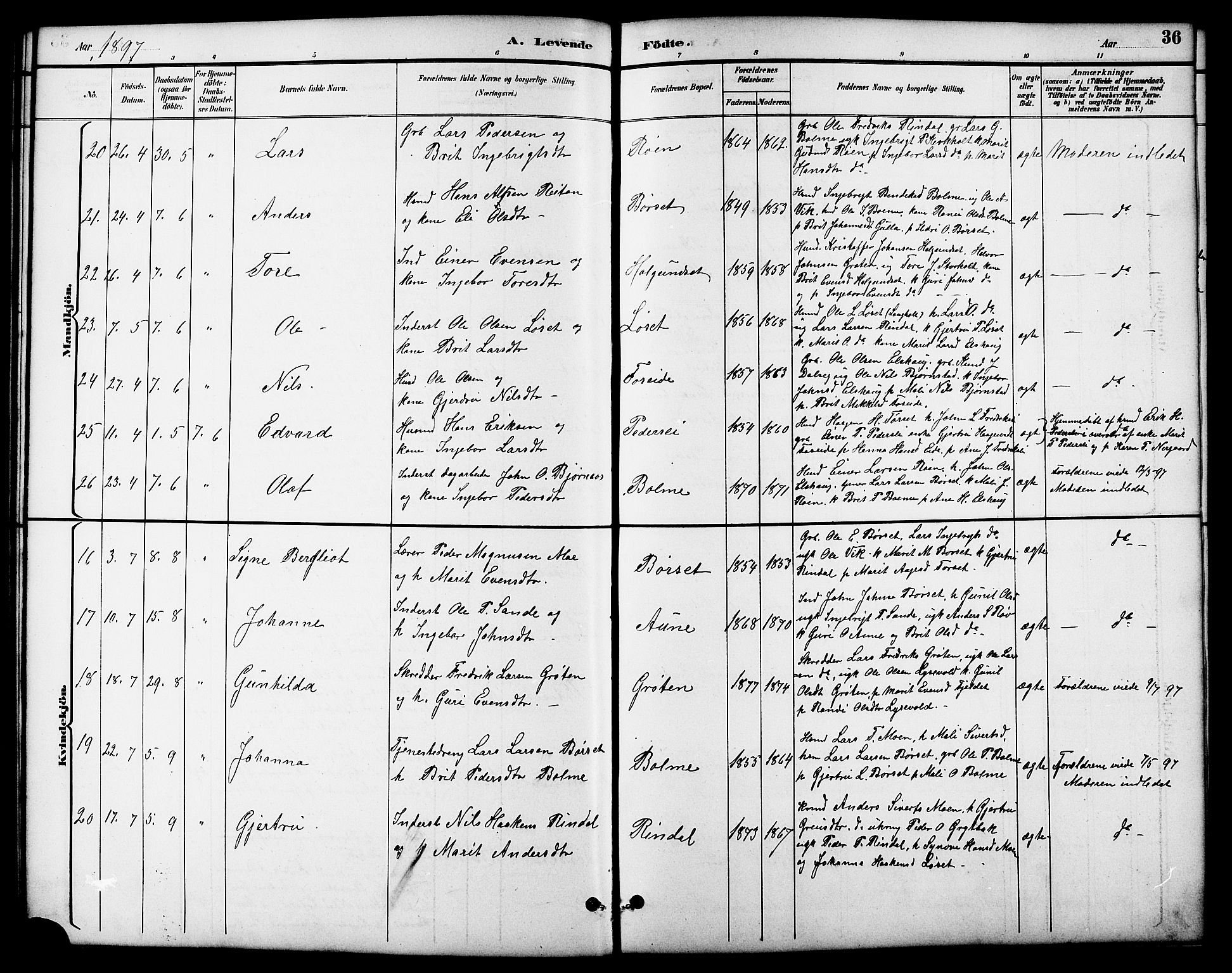 Ministerialprotokoller, klokkerbøker og fødselsregistre - Møre og Romsdal, AV/SAT-A-1454/598/L1078: Parish register (copy) no. 598C03, 1892-1909, p. 36