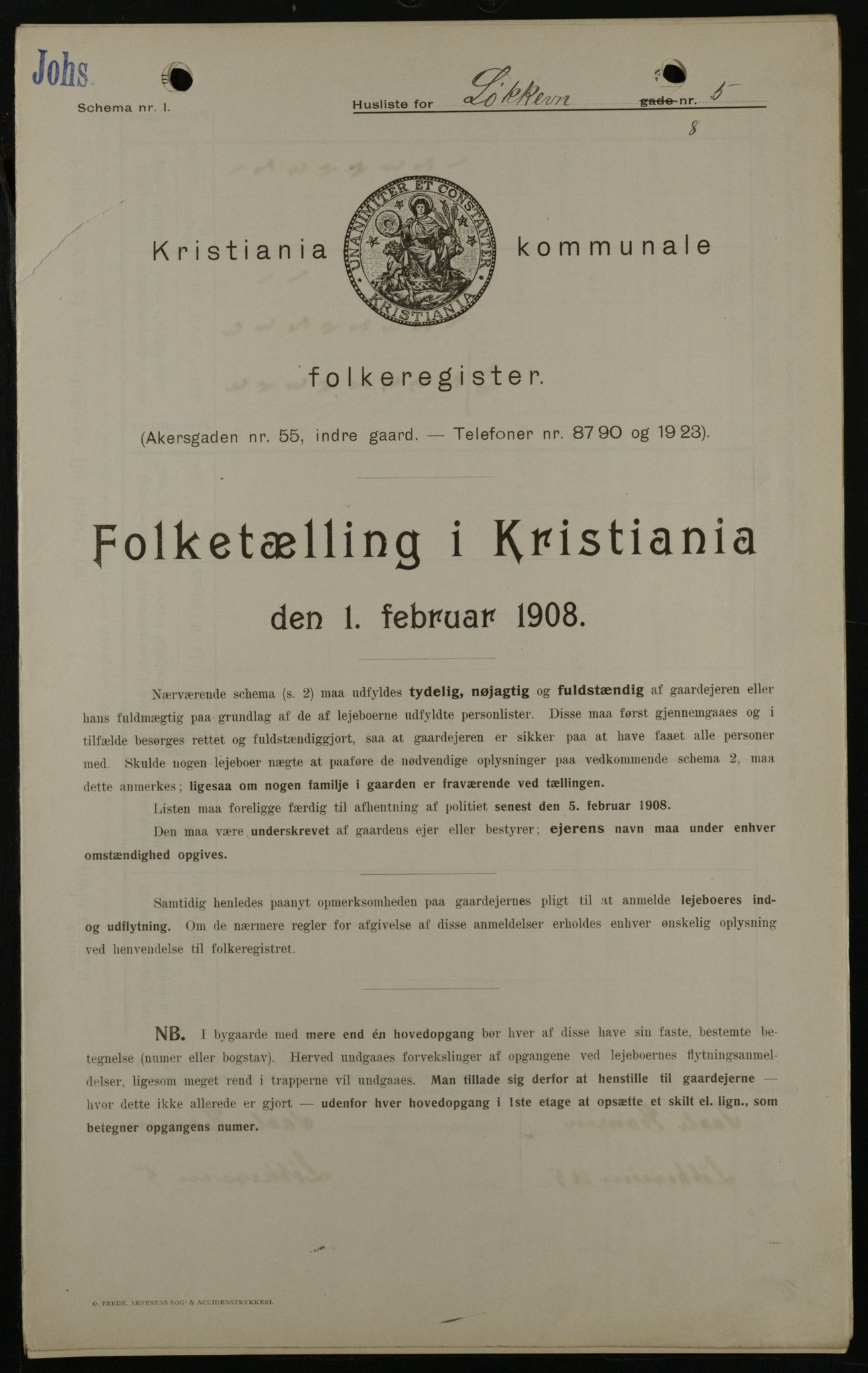 OBA, Municipal Census 1908 for Kristiania, 1908, p. 52535