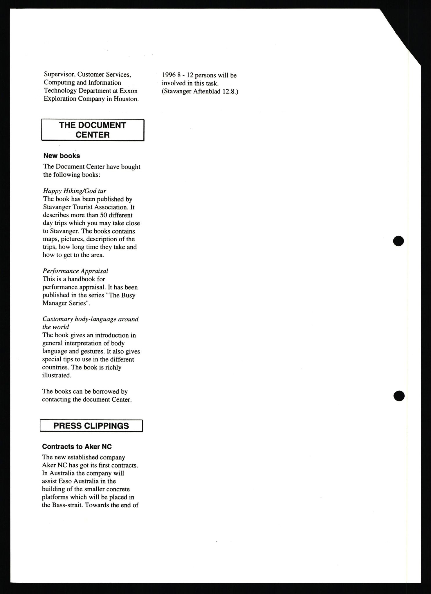 Pa 0982 - Esso Norge A/S, AV/SAST-A-100448/X/Xd/L0005: Ukenytt, 1994-2001