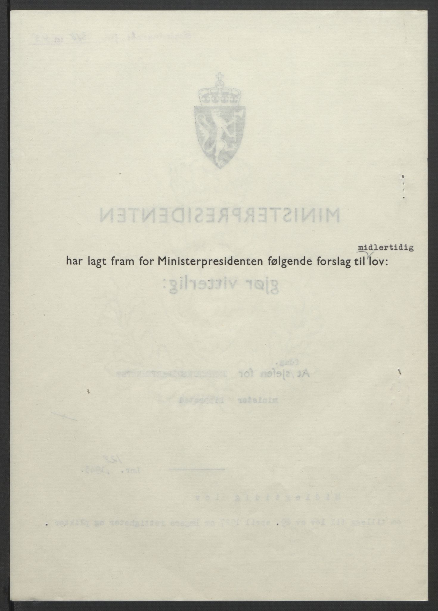 NS-administrasjonen 1940-1945 (Statsrådsekretariatet, de kommisariske statsråder mm), RA/S-4279/D/Db/L0099: Lover, 1943, p. 600