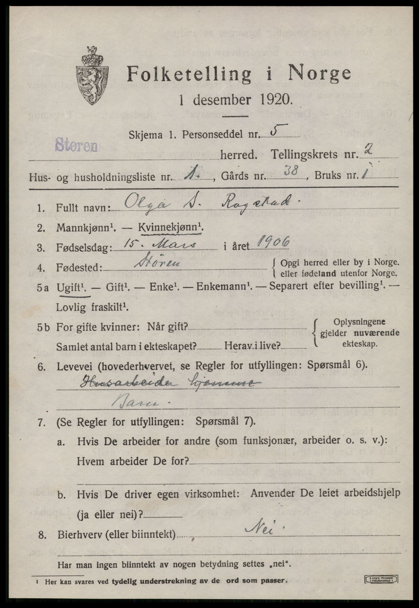 SAT, 1920 census for Støren, 1920, p. 1436