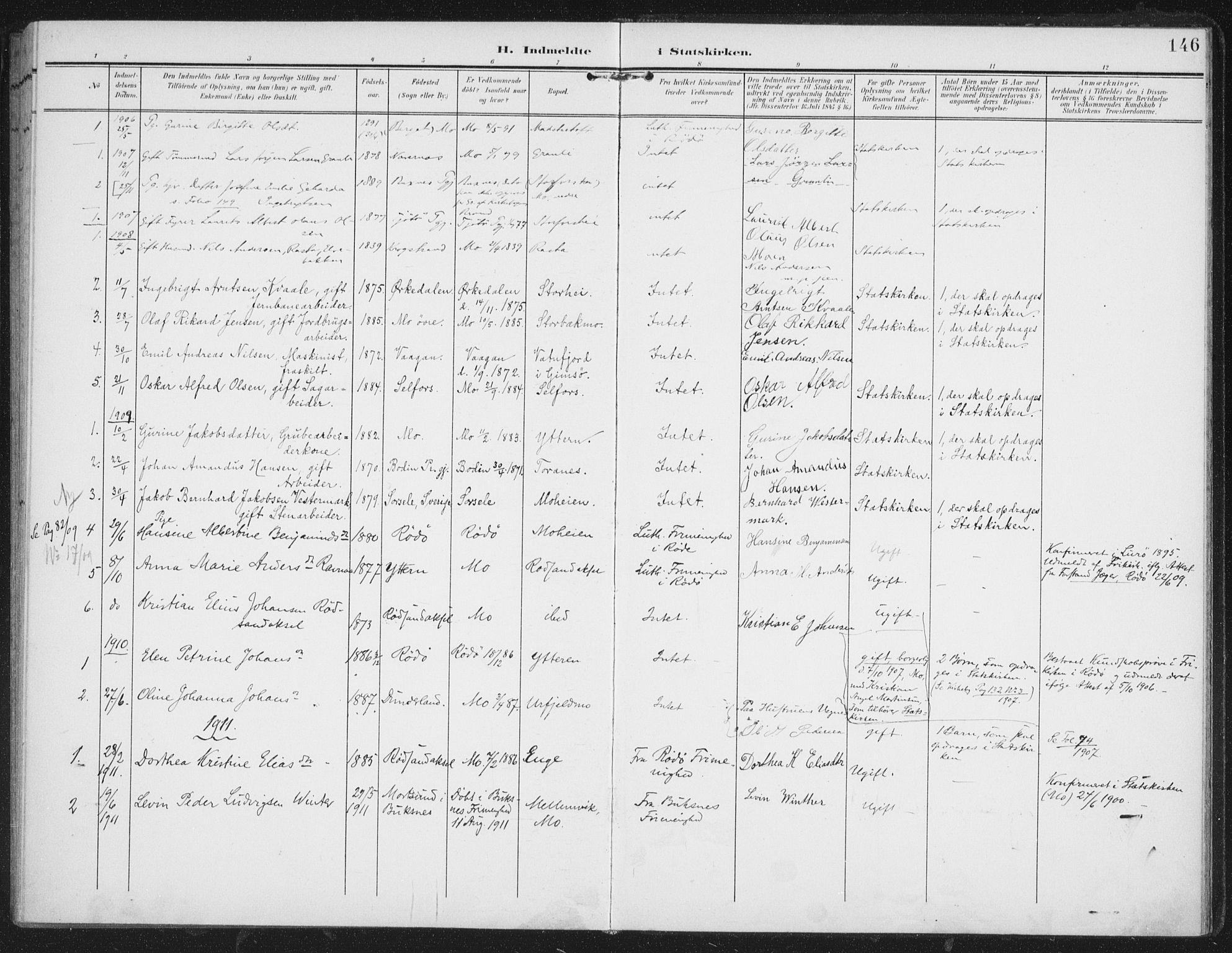 Ministerialprotokoller, klokkerbøker og fødselsregistre - Nordland, AV/SAT-A-1459/827/L0403: Parish register (official) no. 827A15, 1903-1912, p. 146