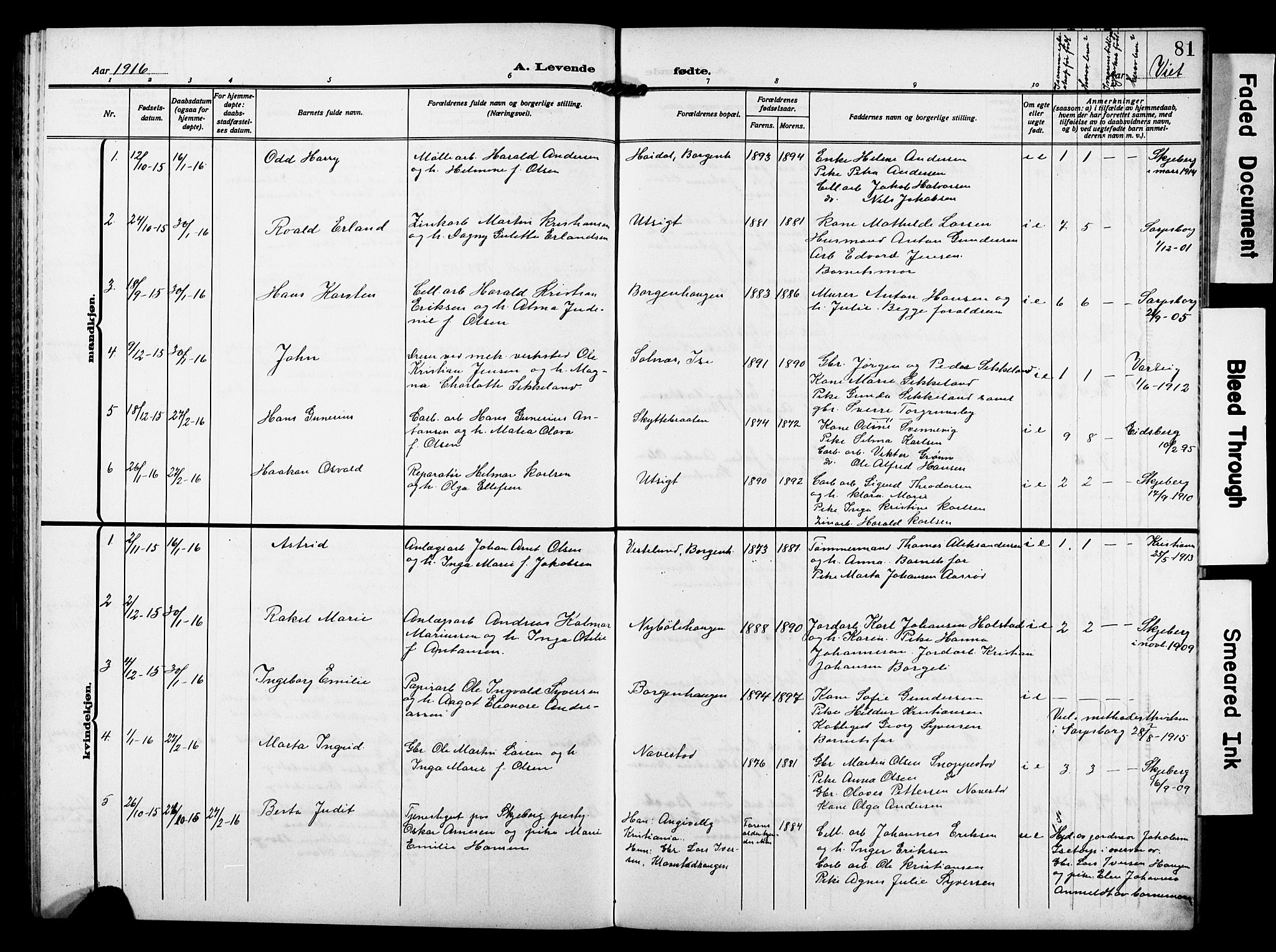 Skjeberg prestekontor Kirkebøker, AV/SAO-A-10923/G/Gd/L0001: Parish register (copy) no. IV 1, 1907-1917, p. 81