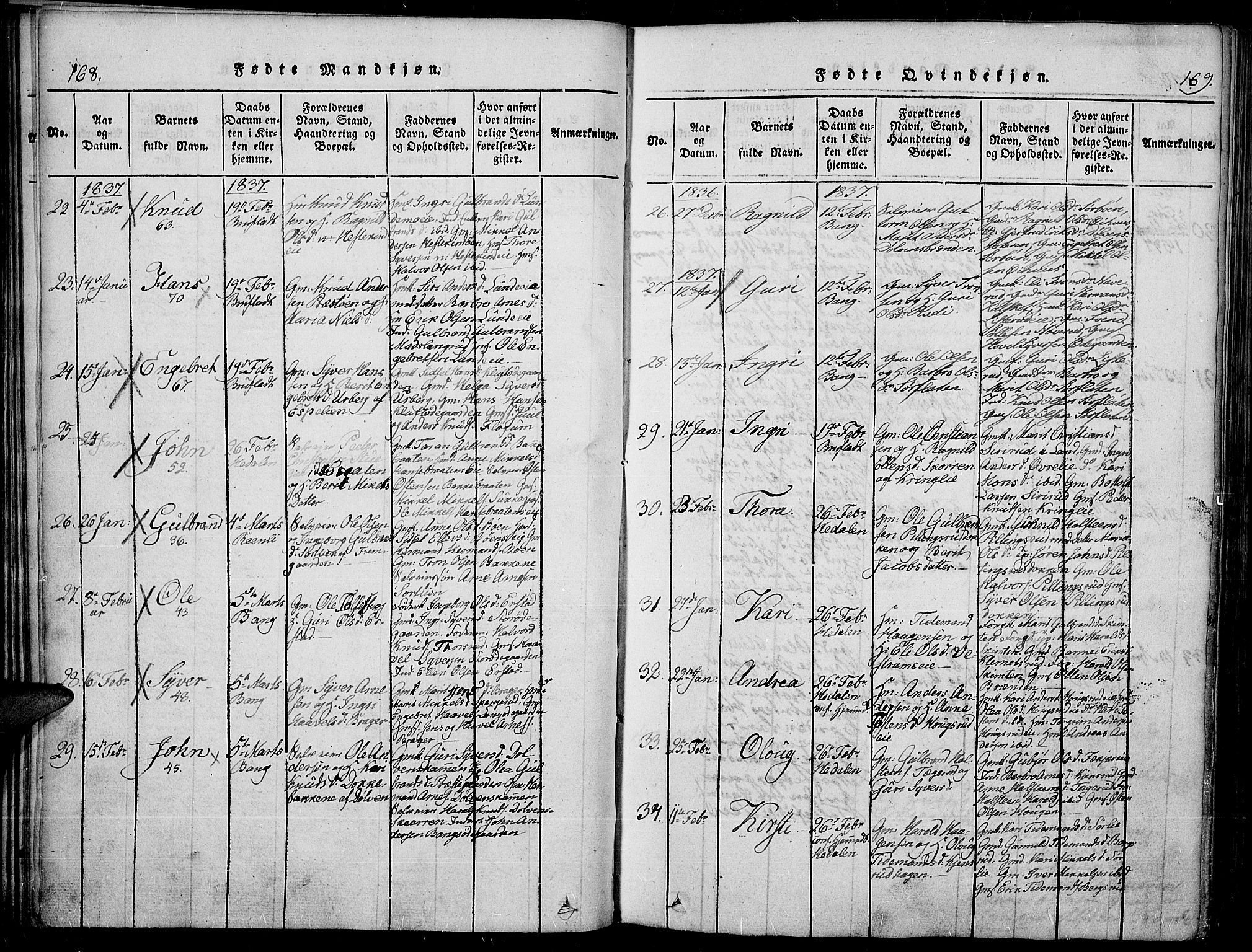 Sør-Aurdal prestekontor, SAH/PREST-128/H/Ha/Haa/L0003: Parish register (official) no. 3, 1825-1840, p. 168-169