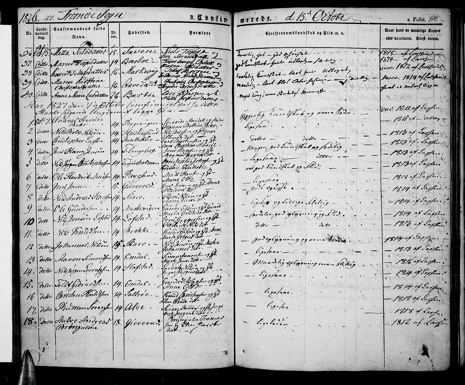 Tromøy sokneprestkontor, SAK/1111-0041/F/Fa/L0003: Parish register (official) no. A 3, 1825-1837, p. 114