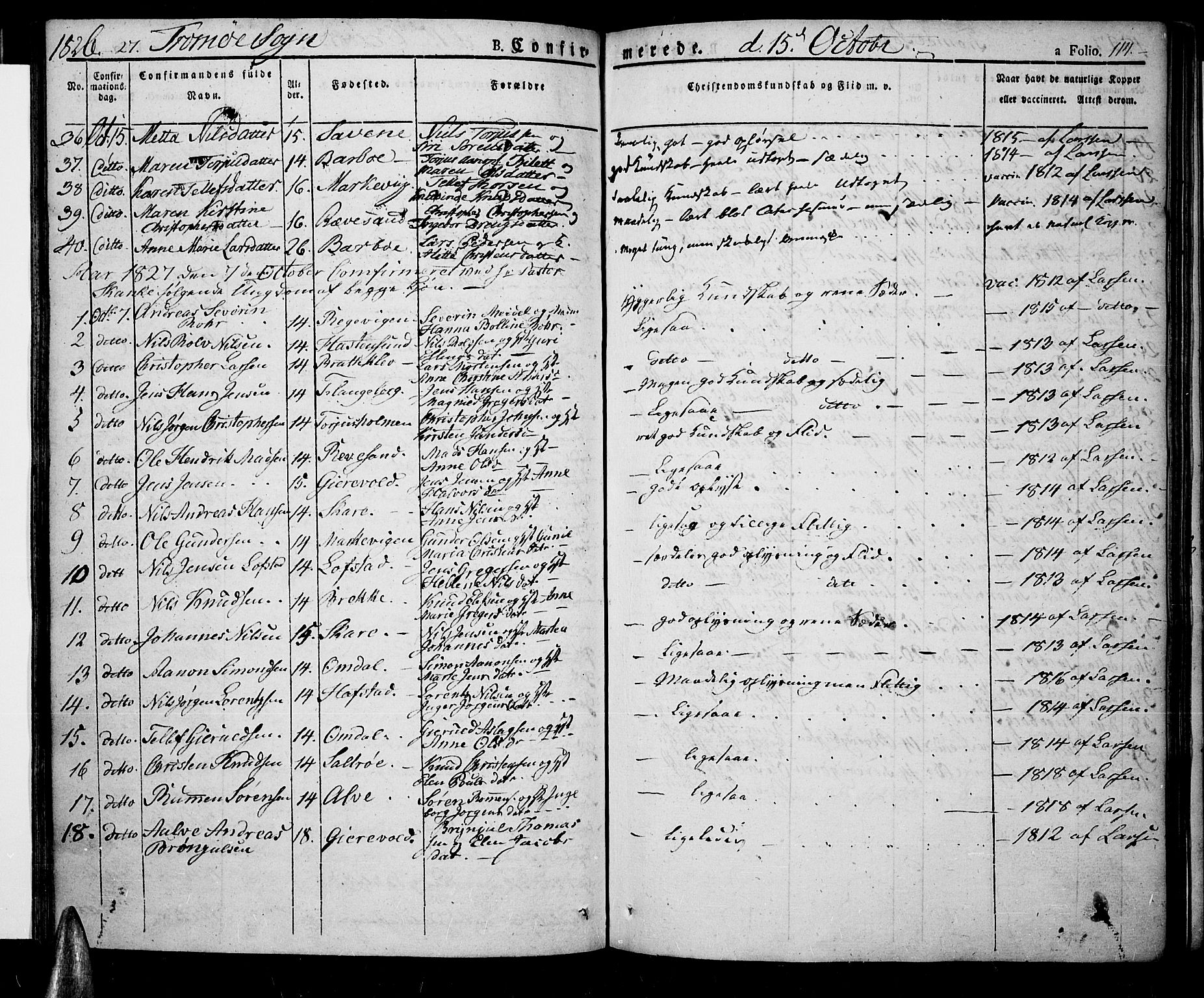 Tromøy sokneprestkontor, AV/SAK-1111-0041/F/Fa/L0003: Parish register (official) no. A 3, 1825-1837, p. 114