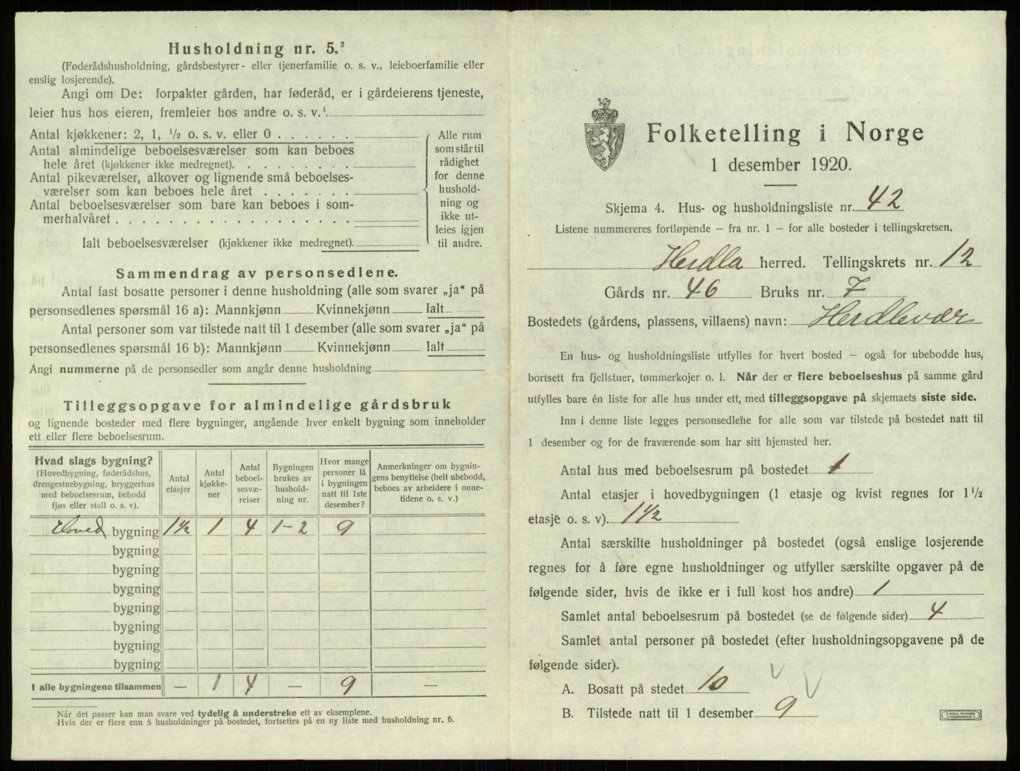 SAB, 1920 census for Herdla, 1920, p. 1175